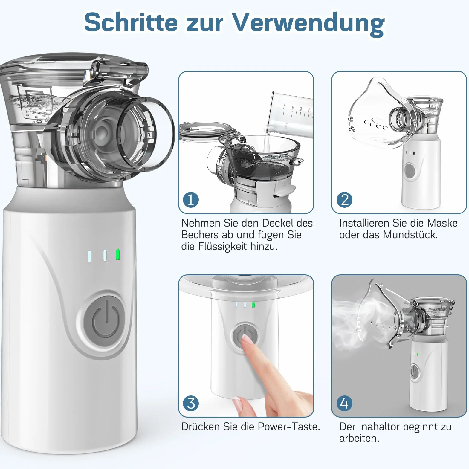 Nigecue Inhalator Przenośny Zestaw Nebulizatora Cichy Nebulizator z Ustnikiem i Maseczką dla Dzieci i Dorosłych, Ładowany przez USB