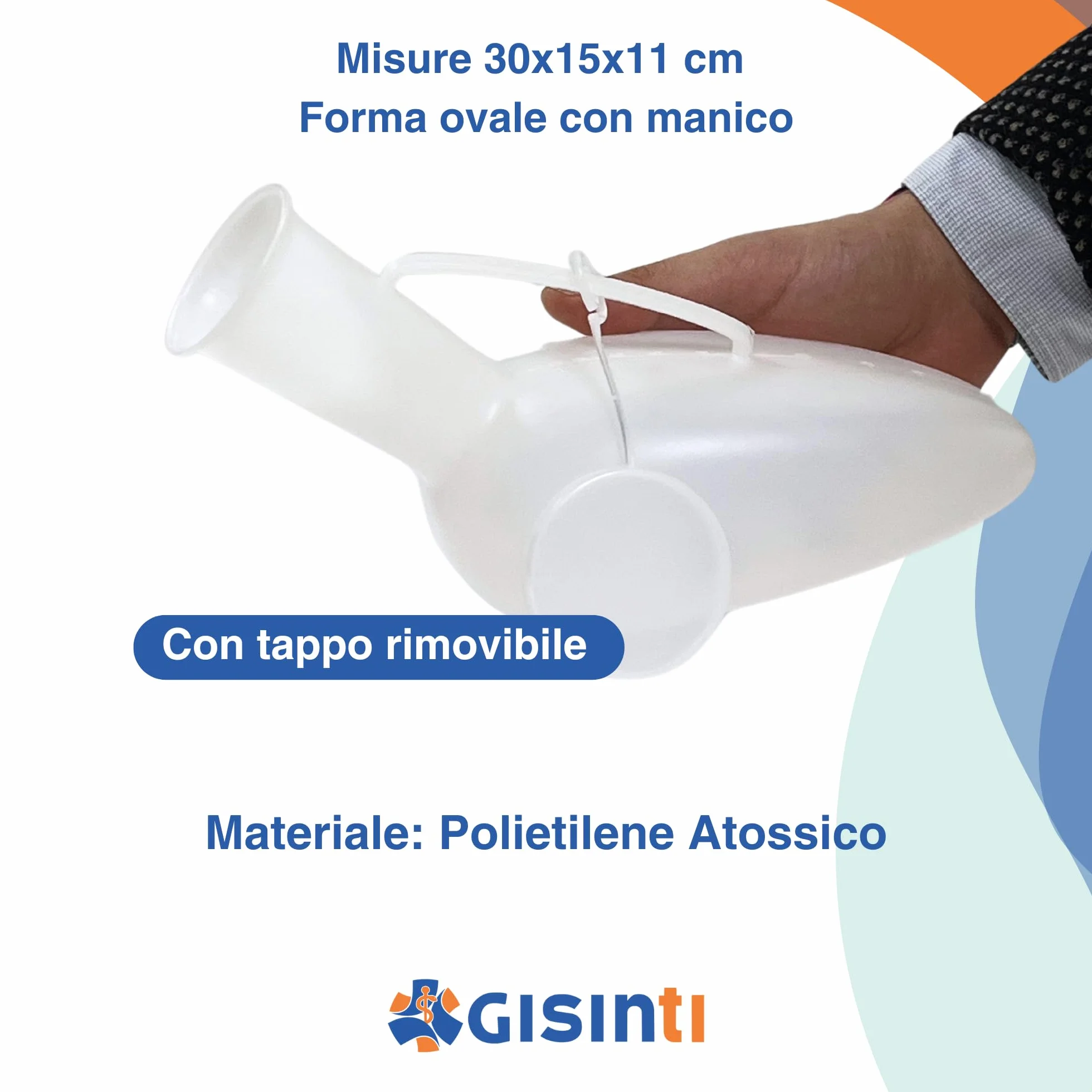 Papuga Mocz Mężczyzna Przenośny Pisuar z Czapką: 1000 ml | Pisuar Papagal dla mężczyzn Męski Pisuar z nietoksycznego polietylenu - Made in Italy - 1 sztuka - kolor biały