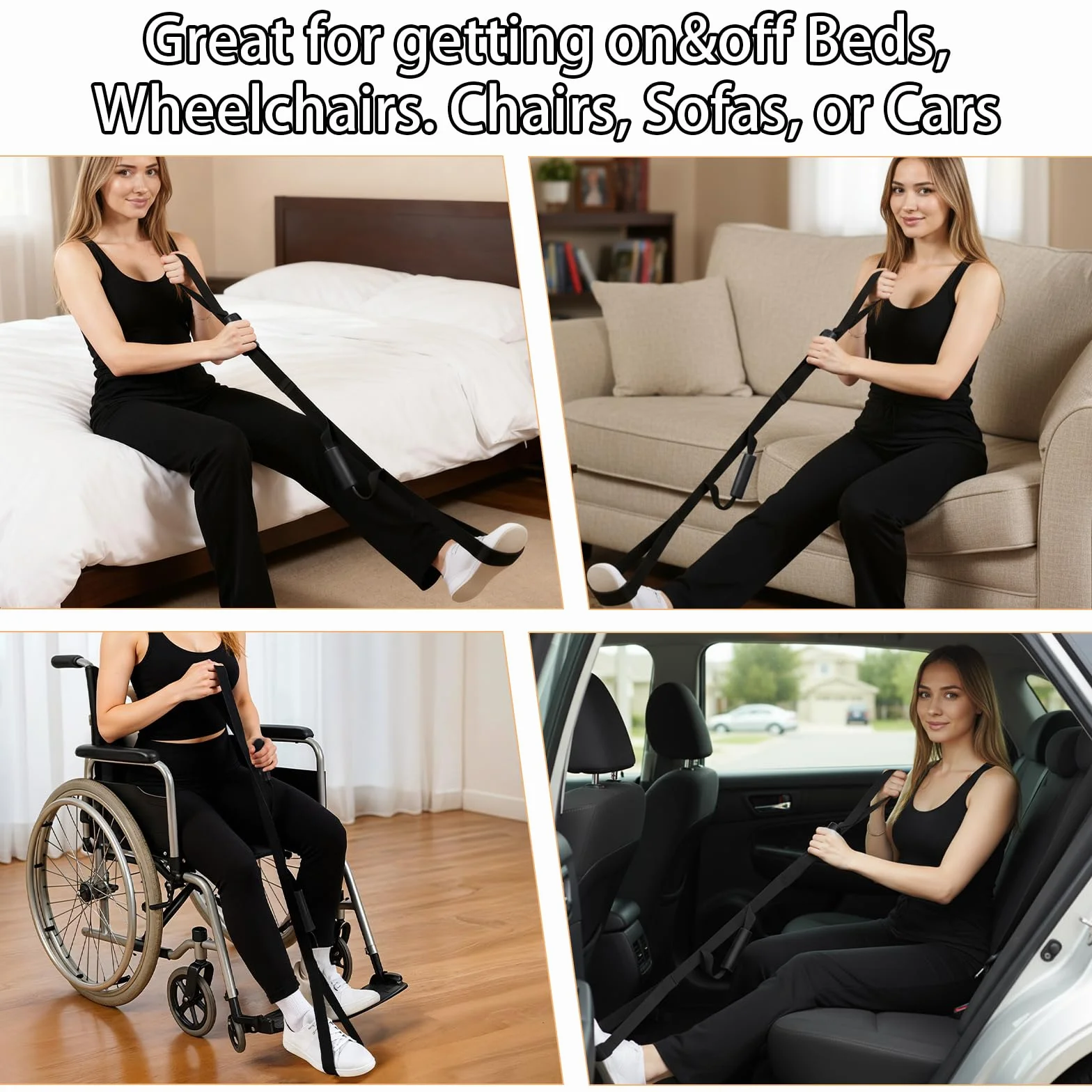 1 pas do podnoszenia nóg, pas do podnoszenia nóg z wyściełaną pętelką, 110 cm, do zakładania i wychodzenia z sofy, łóżka, samochodu i wózka inwalidzkiego (B)