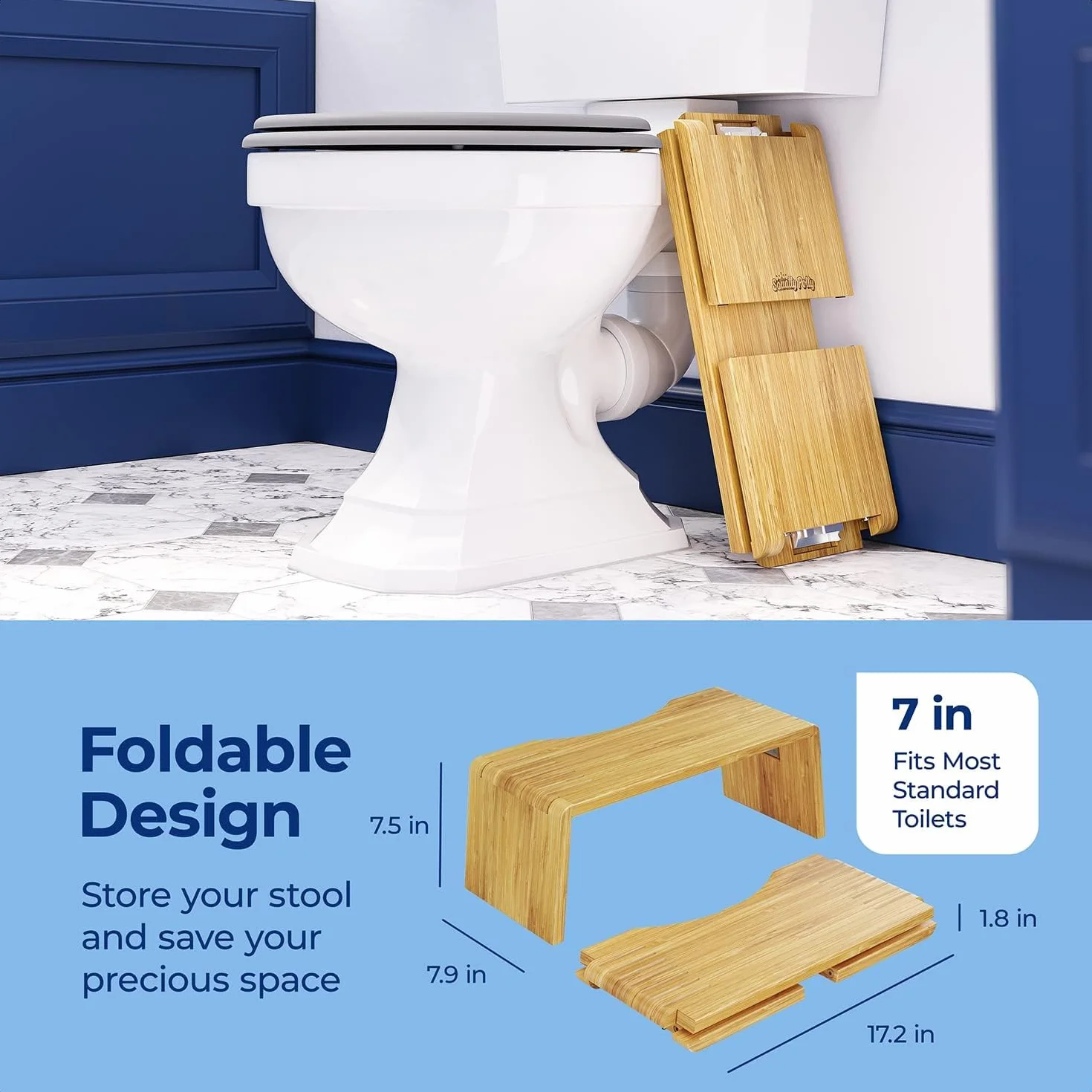 Squatty Potty Oslo SP-BAMBOO-OSLO Składany Taboret Toaleta 7-Cali Brązowy