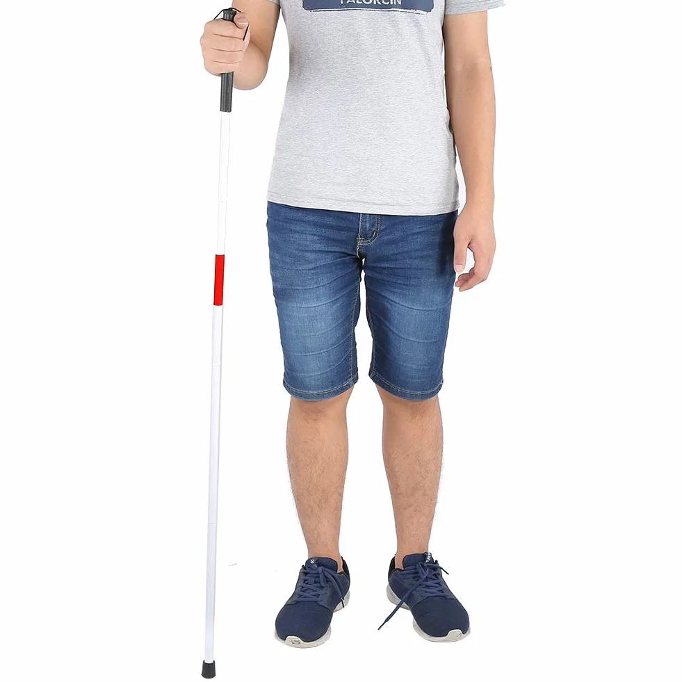 Składana laska dla niewidomych laska biała z antypoślizgowym uchwytem Odblaskowa biała laska dla niewidomych i niepełnosprawnych Długość: ok. 124 cm