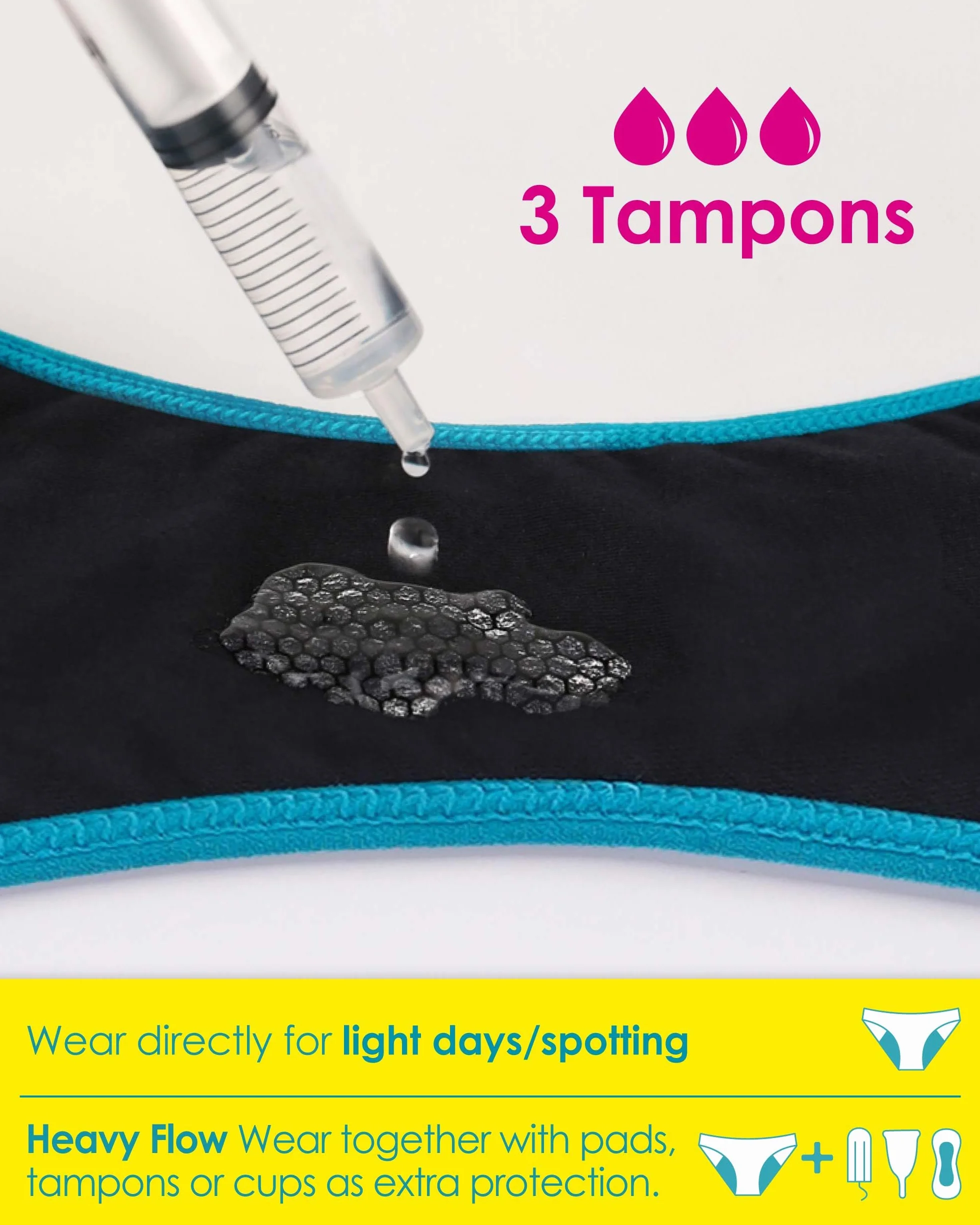 Neione Bielizna Menstruacyjna dla Dziewcząt, Majtki Menstruacyjne dla Nastolatków Średnia Chłonność 3 Sztuki Lemonade Wiek 9-10