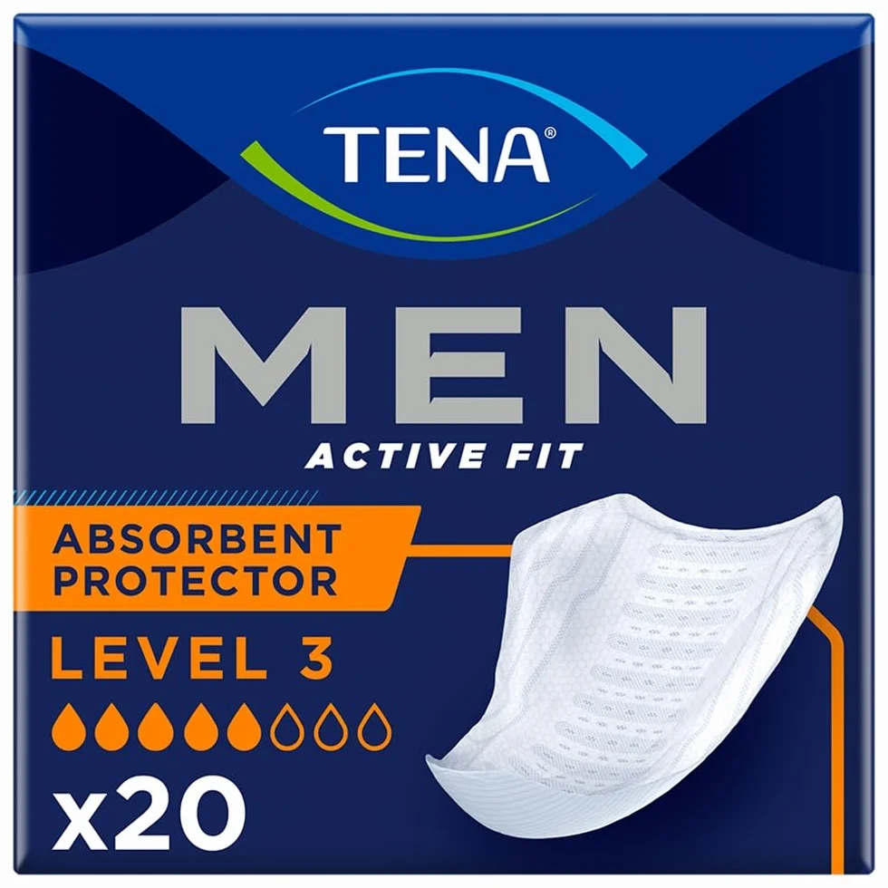 Wkładki męskie TENA Men Active Fit Level 3 na średnie nietrzymanie moczu - urologiczne, higieniczne podpaski na nietrzymanie moczu dla dorosłych (1 opakowanie 20 sztuk)