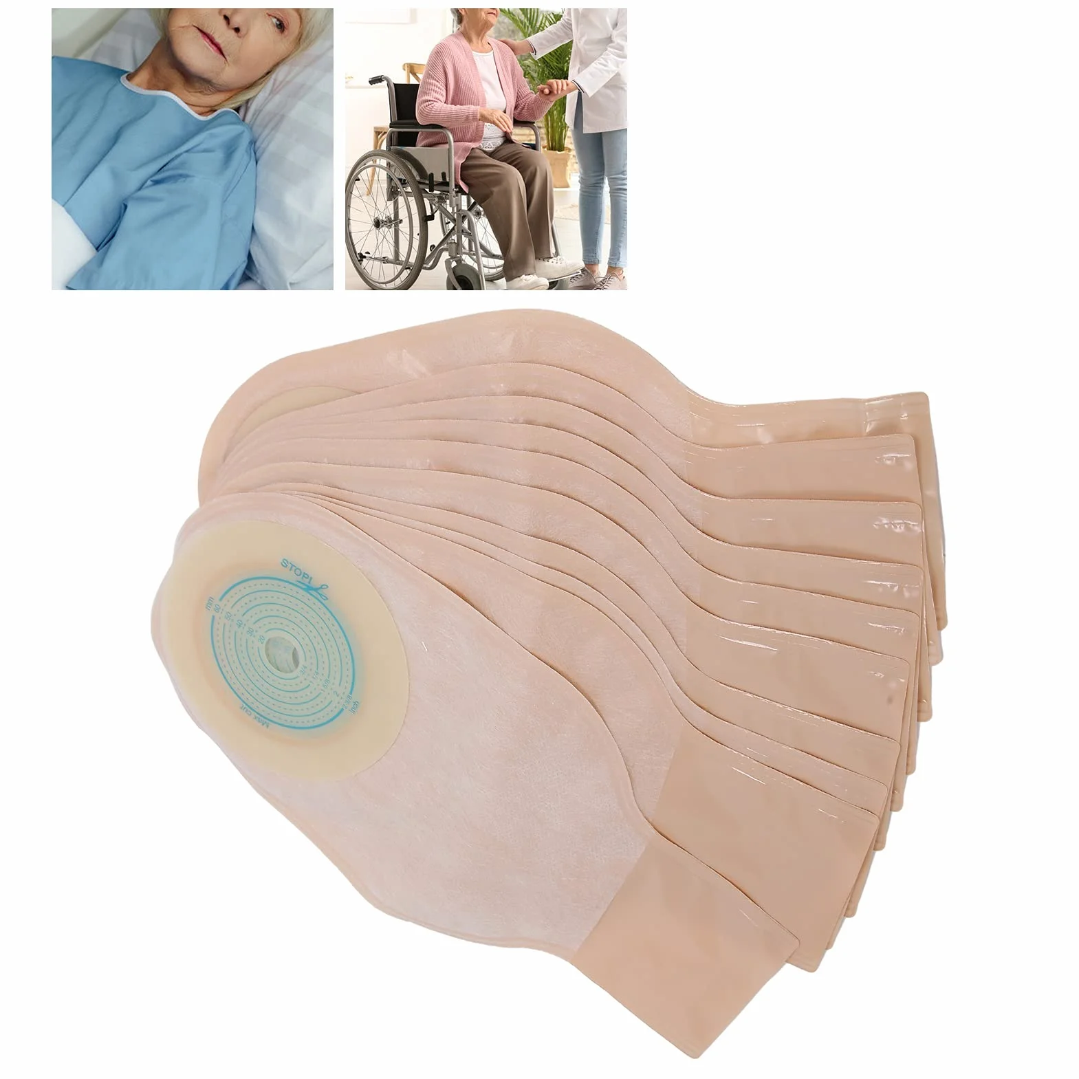Fyearfly Torba kolostomijna, 10 opakowań, worek stomijny, jednoczęściowe jednorazowe woreczki drenażowe, stomia, ileostomia, artykuły stomijne, drenażowa torba do pielęgnacji kolostomii, do