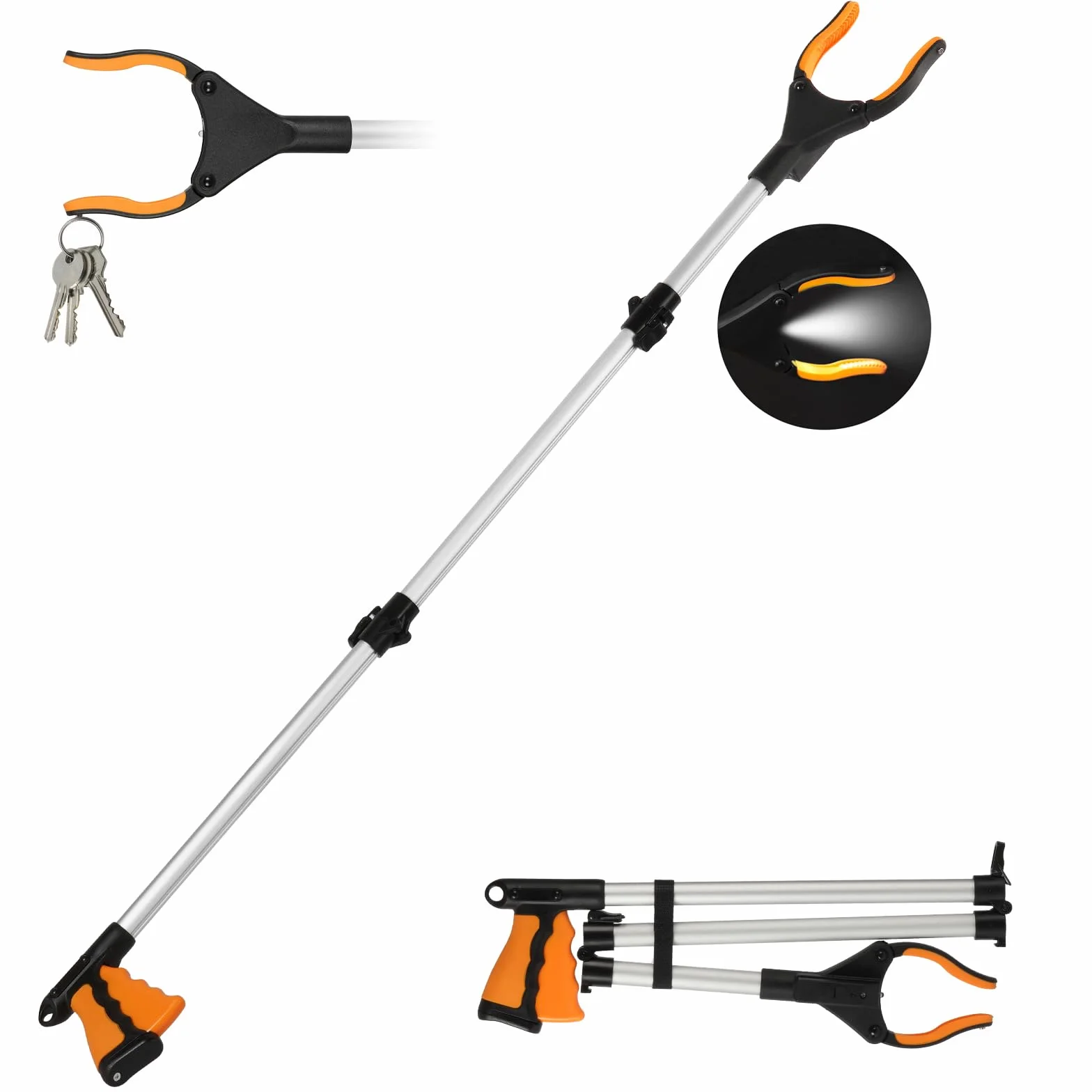 Flintronic 110 cm / 43 cale Chwytaki do Śmieci Kij Chwytający, Narzędzie Chwytające z Lampką, Pomocny Chwytacz, Składany Chwytacz, Długie Chwytaki dla Dorosłych, Niepełnosprawnych, Osób Starszych
