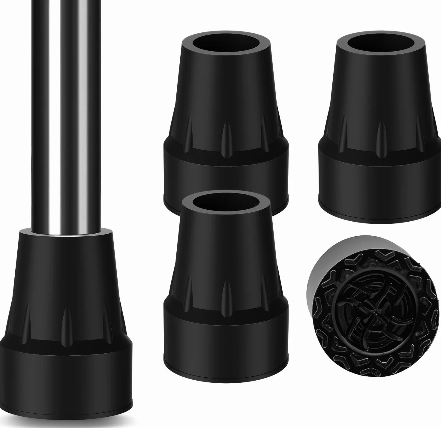 Gumowe końcówki do lasek, 4 sztuki, 19 mm, wytrzymałe gumowe końcówki zamienne do lasek, kuli, lasek, antypoślizgowe, ekstremalnie przyczepne, z metalowymi wkładkami