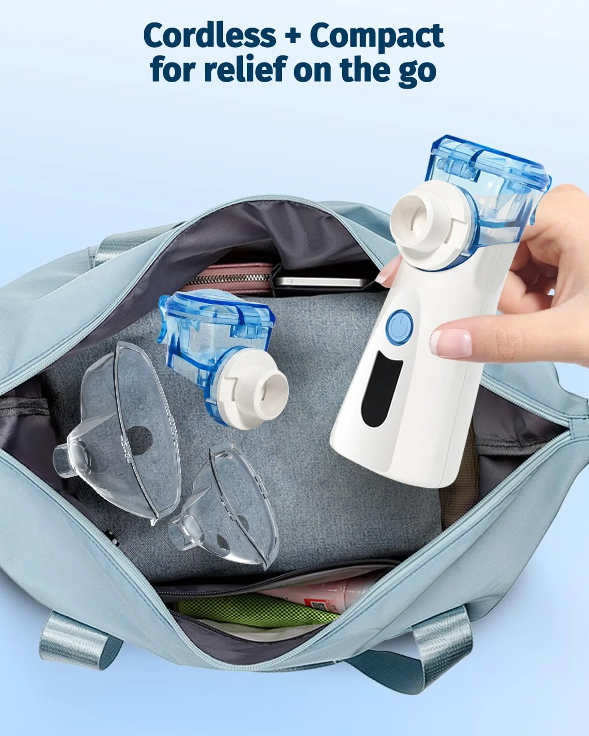 Bowfar Inhalator nebulizator, cichy inhalator z 2 kubkami na lek dla dorosłych i dzieci, wielkość cząsteczek 2-5 µm, 3 prędkości, przenośny, akumulatorowy inhalator ultradźwiękowy - niebieski