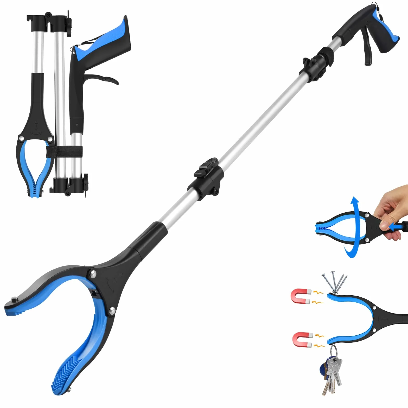 Szczypce chwytakowe 91 cm dla seniorów – składane szczypce chwytające z mocnym uchwytem i głowicą obrotową 360°, ergonomiczny uchwyt dla seniorów, wytrzymałe szczypce do śmieci do codziennych zadań