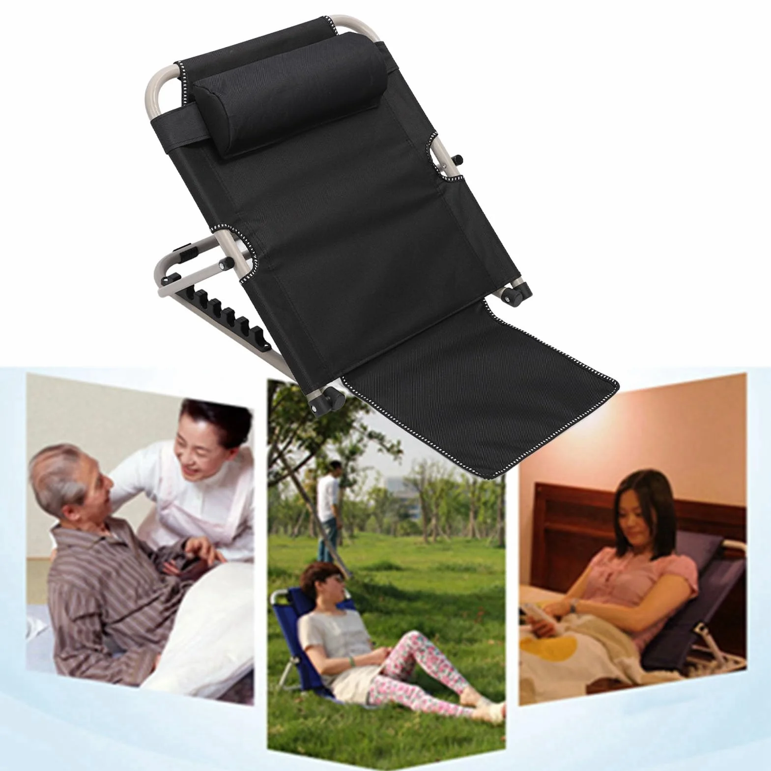 Regulowane Oparcie łóżka z poduszką Pod głowę, Składane Podparcie Klinowe (BLACK)