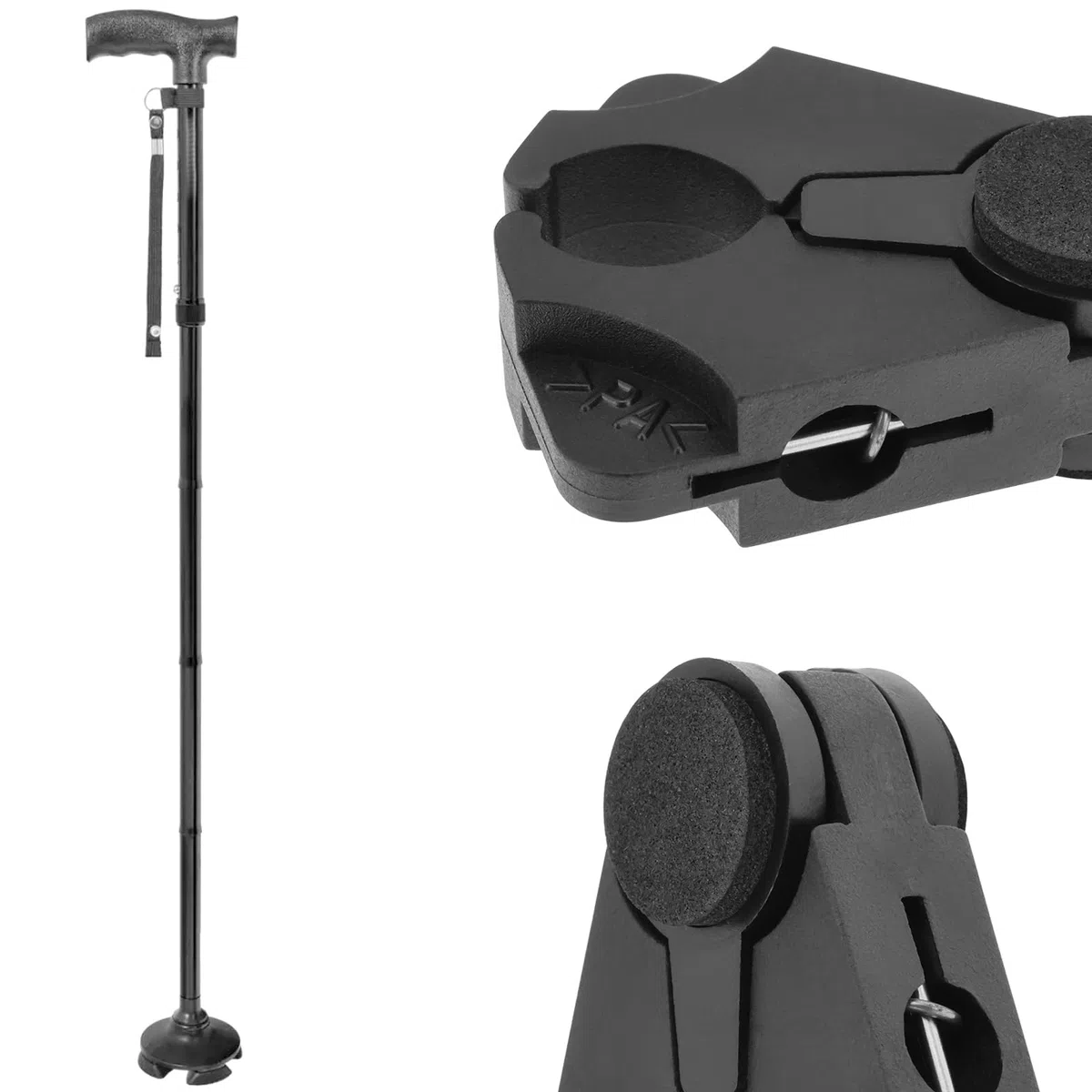 OTOTEC Uchwyt na laskę do chodzenia, czarny, 5,2 x 4,7 cm, wysokość 2,1 cm, idealny do rur o średnicy od 1,6 cm do maks. 2,5 cm, 2 szt