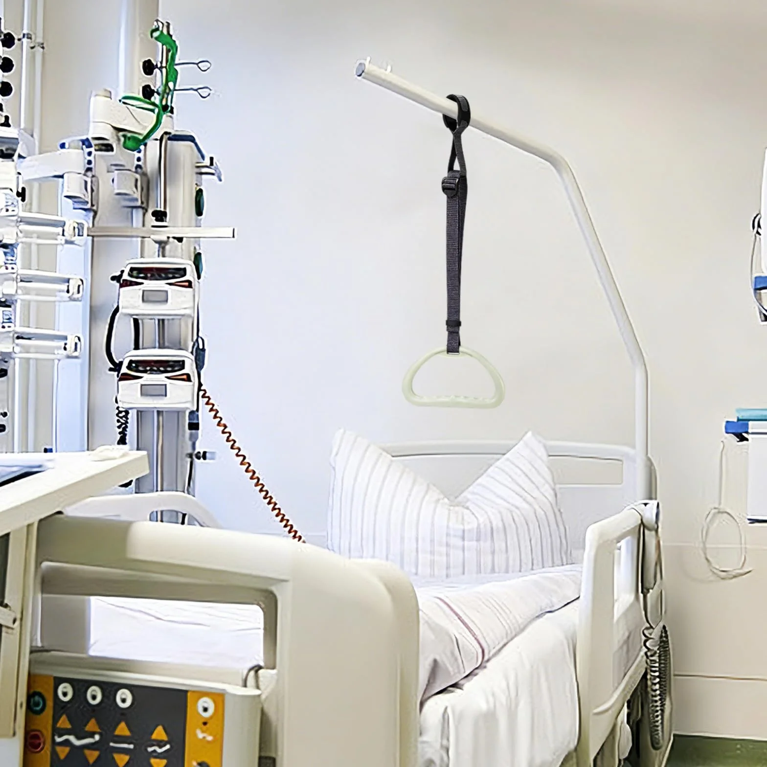 Foonary Uchwyt do baldachimu, antypoślizgowy, trapezowy uchwyt z regulowanym paskiem, ergonomiczny kształt, uchwyt łóżka z regulacją wysokości, uchwyt do prostowania, uchwyt zapasowy do baldachimu