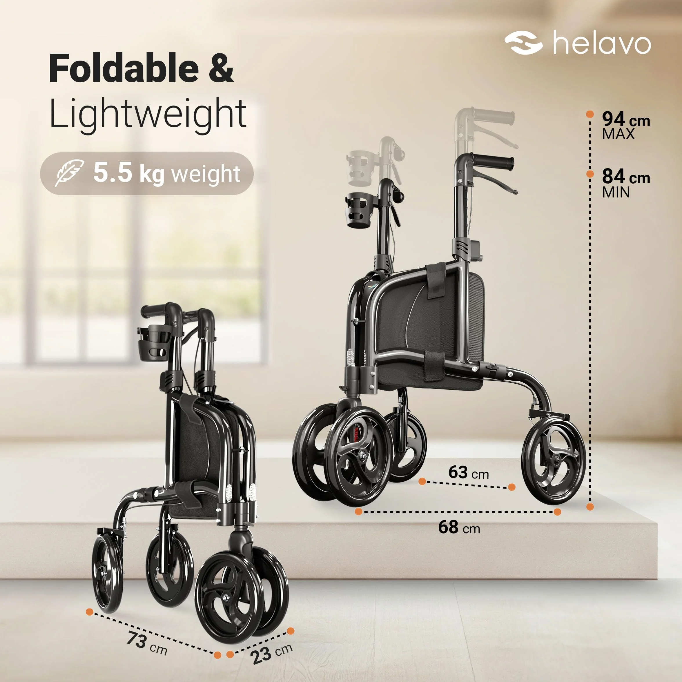 Helavo Roller 3-kołowy 5,5 kg Aluminiowy Płaski Wewnętrzny Wąski z Podwójnymi Przednimi Kołami