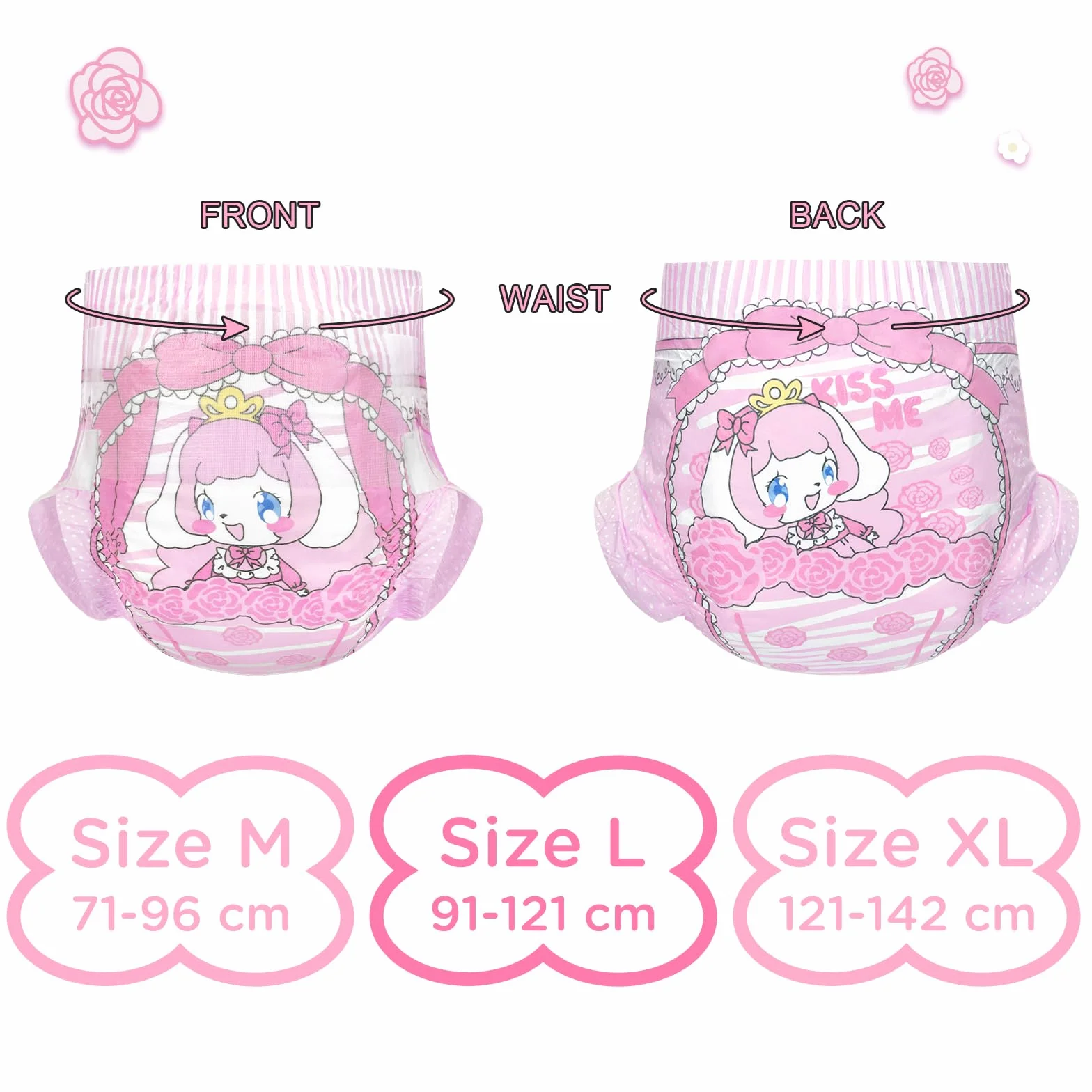 LittleForBig 5500-5800 ml regulowane zapięcie na rzep zapięcie dla dorosłych drukowana tkanina tylna pieluszka 2 sztuki - Little Beauty (M)
