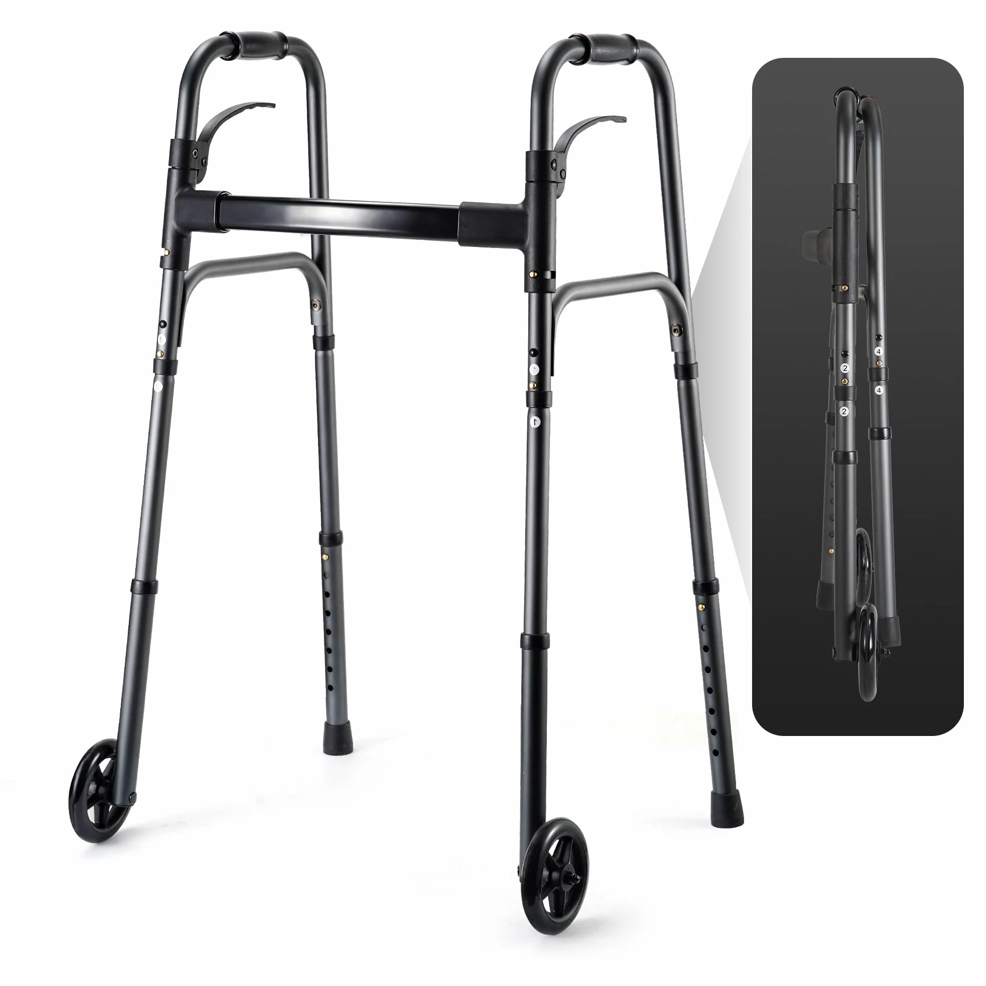Careboda chodzik dla seniora składany przenośny z 12,7 cm samozaciskowymi kołami regulowana wysokość