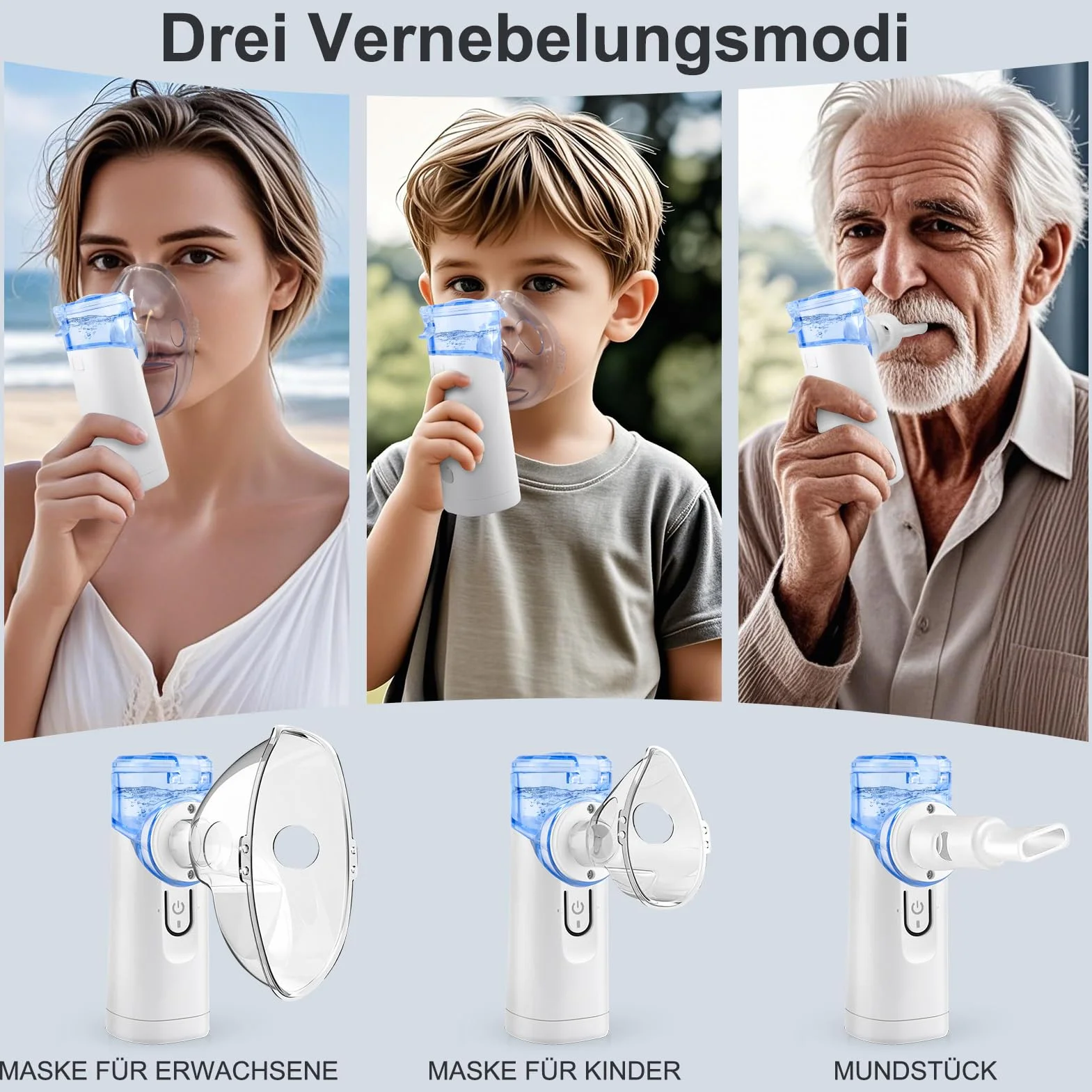 Inhalator, przenośny zestaw nebulizatora do inhalacji, cichy inhalator z ustnikiem, nebulizator do inhalacji dla dzieci i dorosłych, inhalator z ustnikiem, akumulator USB