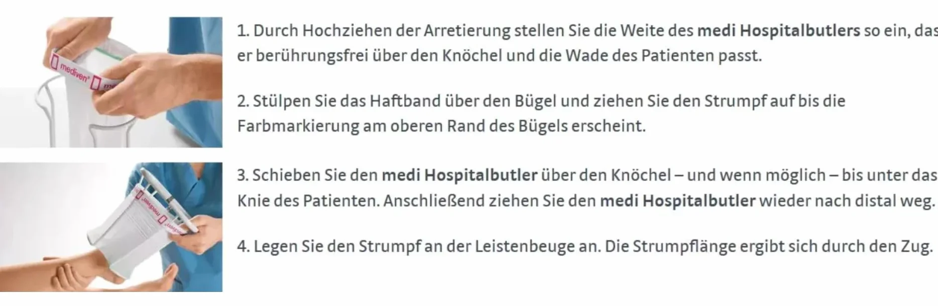 Medi Hospitalbutler pomoc przy zakładaniu medycznych pończoch uciskowych regulowana szerokość