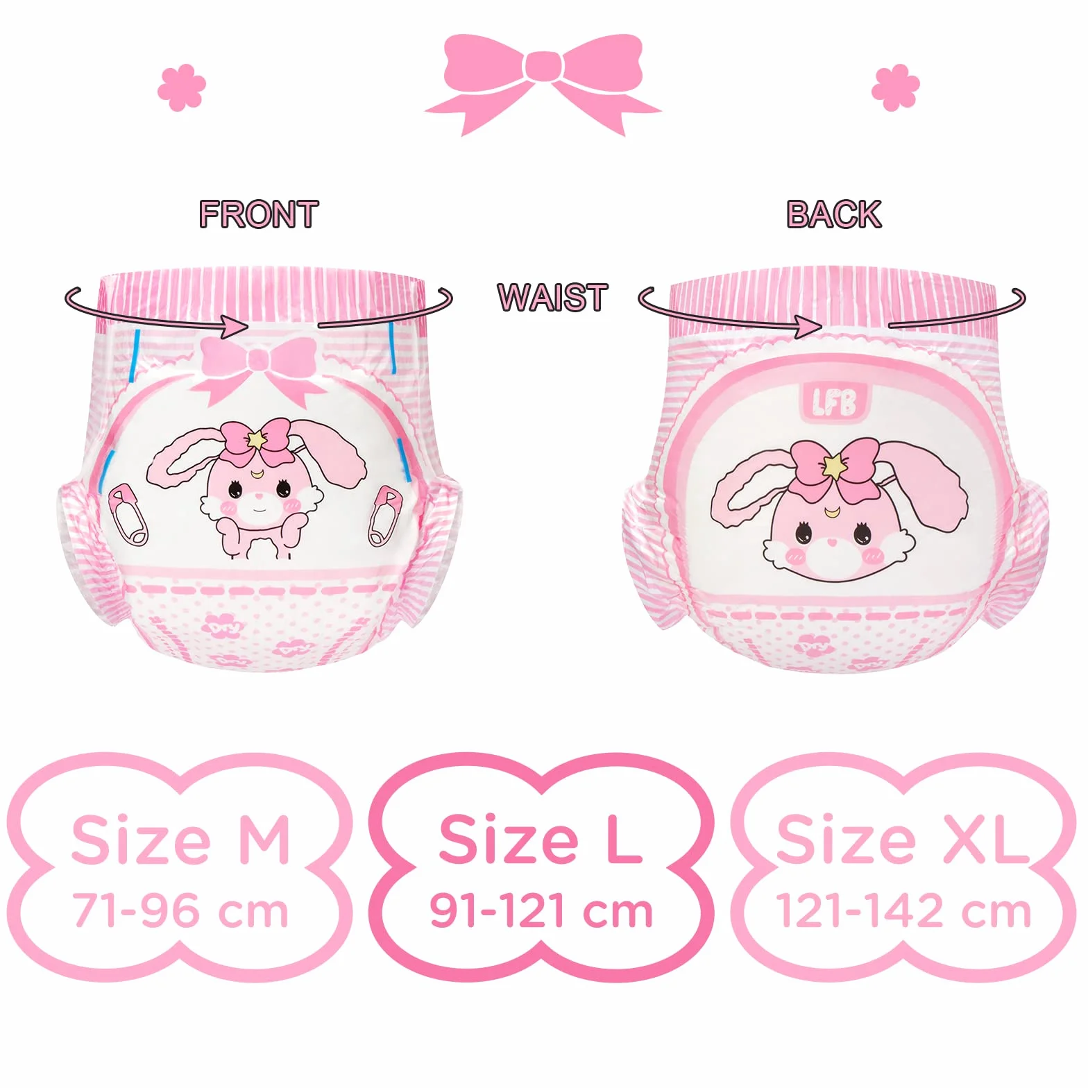 LittleForBig 5500-5800 ml pieluchy z nadrukiem dla dorosłych 2 sztuki - Baby Usagi (M)