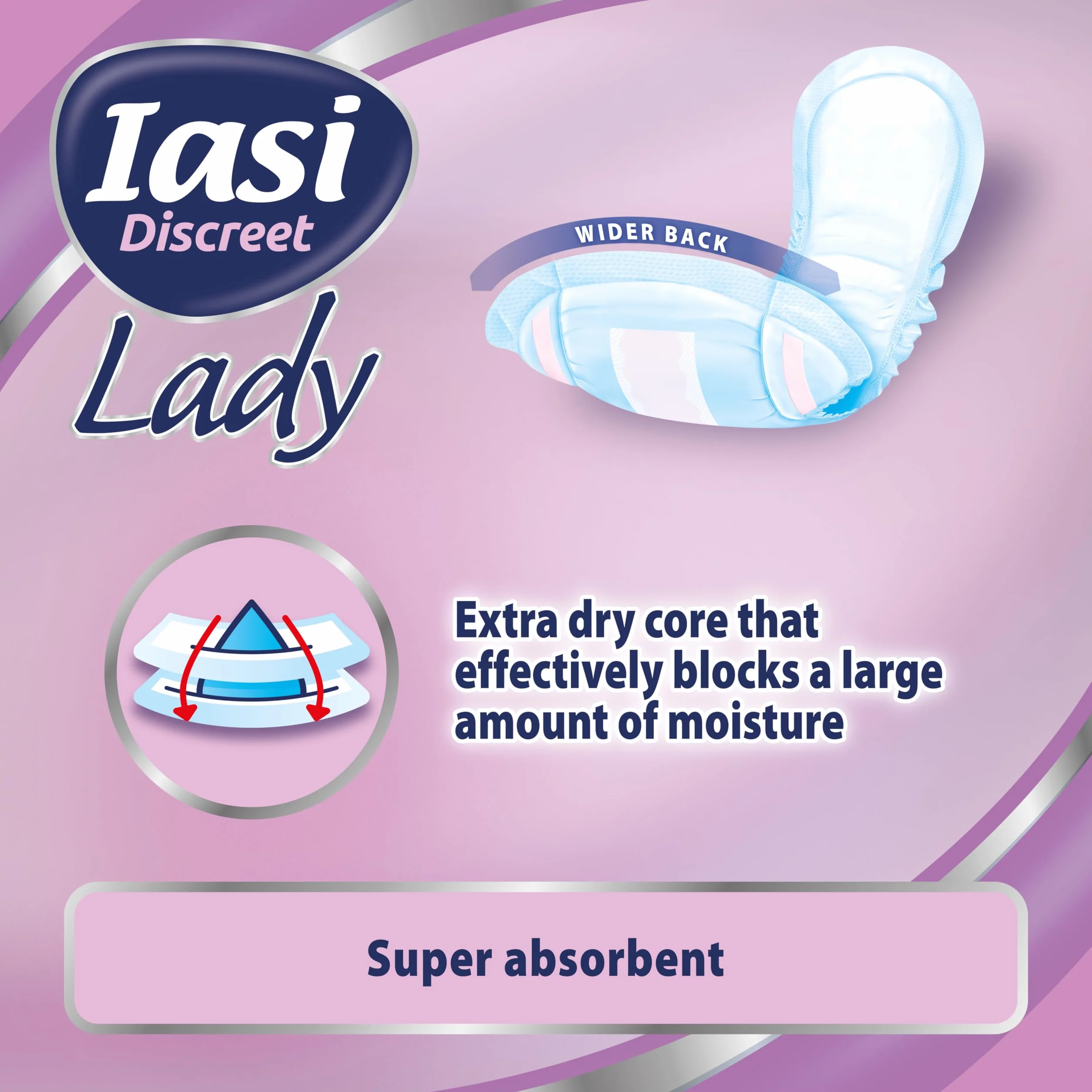 IASI Dyskretny LADY, Sorbenty do wycieku moczu Kobiece lekkie i umiarkowane, Super rozmiar, 10 jednostek