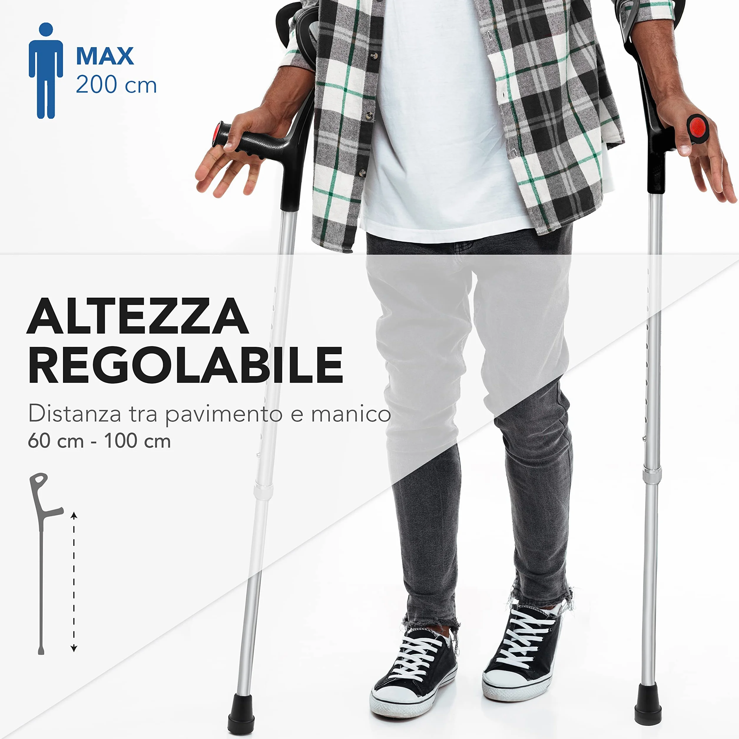 AIESI® Lekka kula ortopedyczna z regulacją wysokości z anodyzowanego aluminium, kolor czarny, Gwarancja 24 miesiące