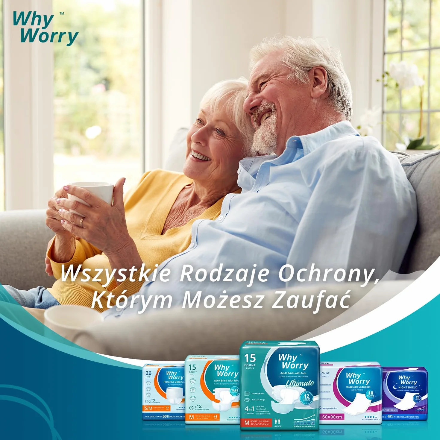 WhyWorry Ultimate pieluchy dla dorosłych dla mężczyzn i kobiet, jednorazowe pieluchy dla dorosłych na nietrzymanie moczu z najwyższą chłonnością, majtki na nietrzymanie moczu do ochrony nocnej, unisex