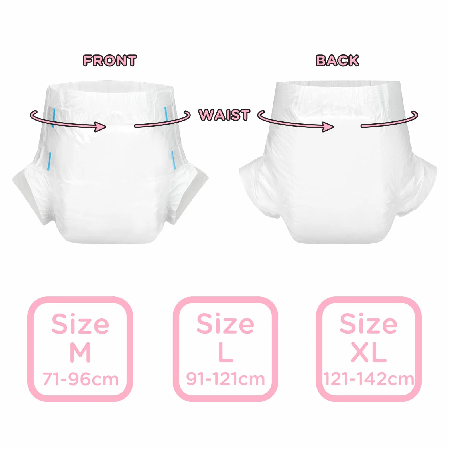 LittleForBig 6500 ml regulowane taśmy pieluchy dla dorosłych 2 sztuki - ABDry Ultra chłonne pieluchy białe (M)
