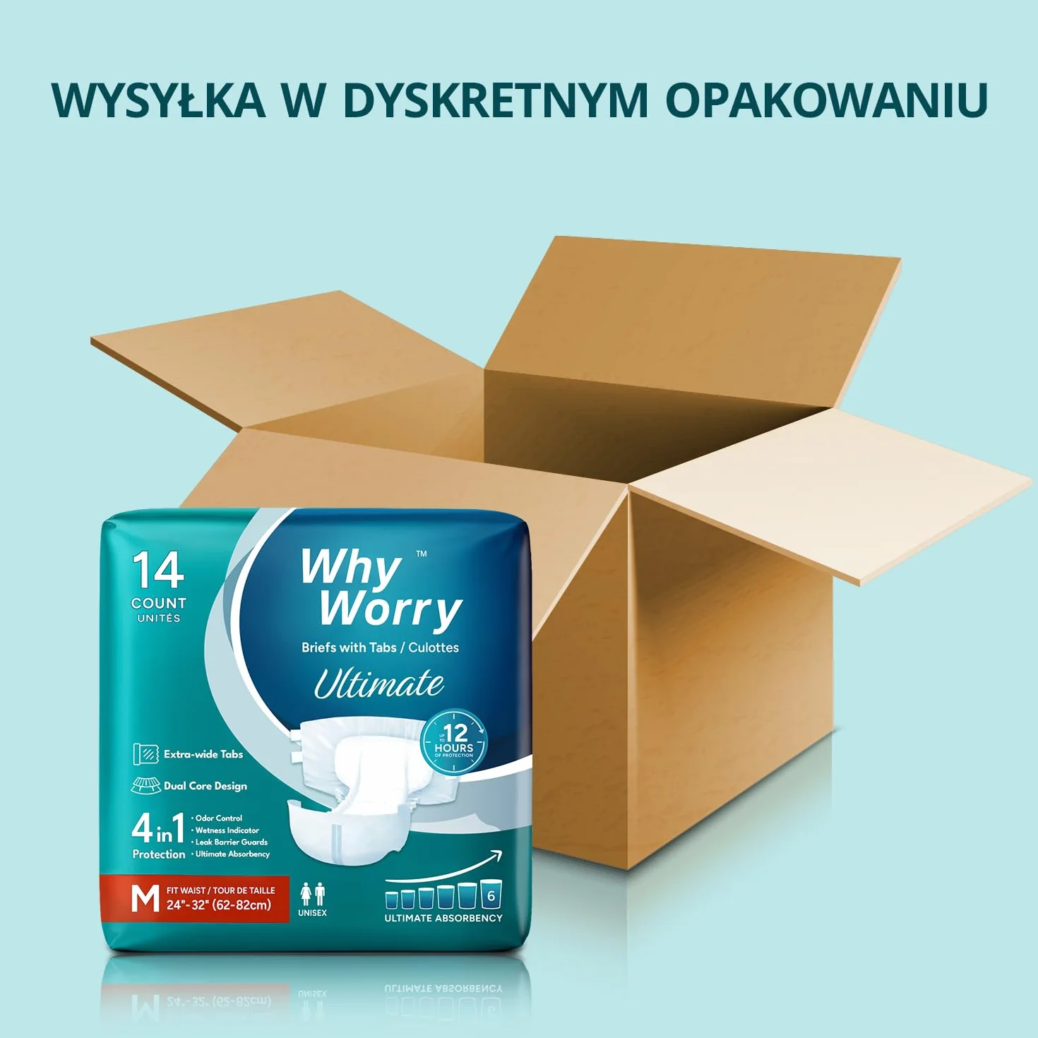 WhyWorry Ultimate pieluchy dla dorosłych dla mężczyzn i kobiet, jednorazowe pieluchy dla dorosłych na nietrzymanie moczu z najwyższą chłonnością, majtki na nietrzymanie moczu do ochrony nocnej, unisex
