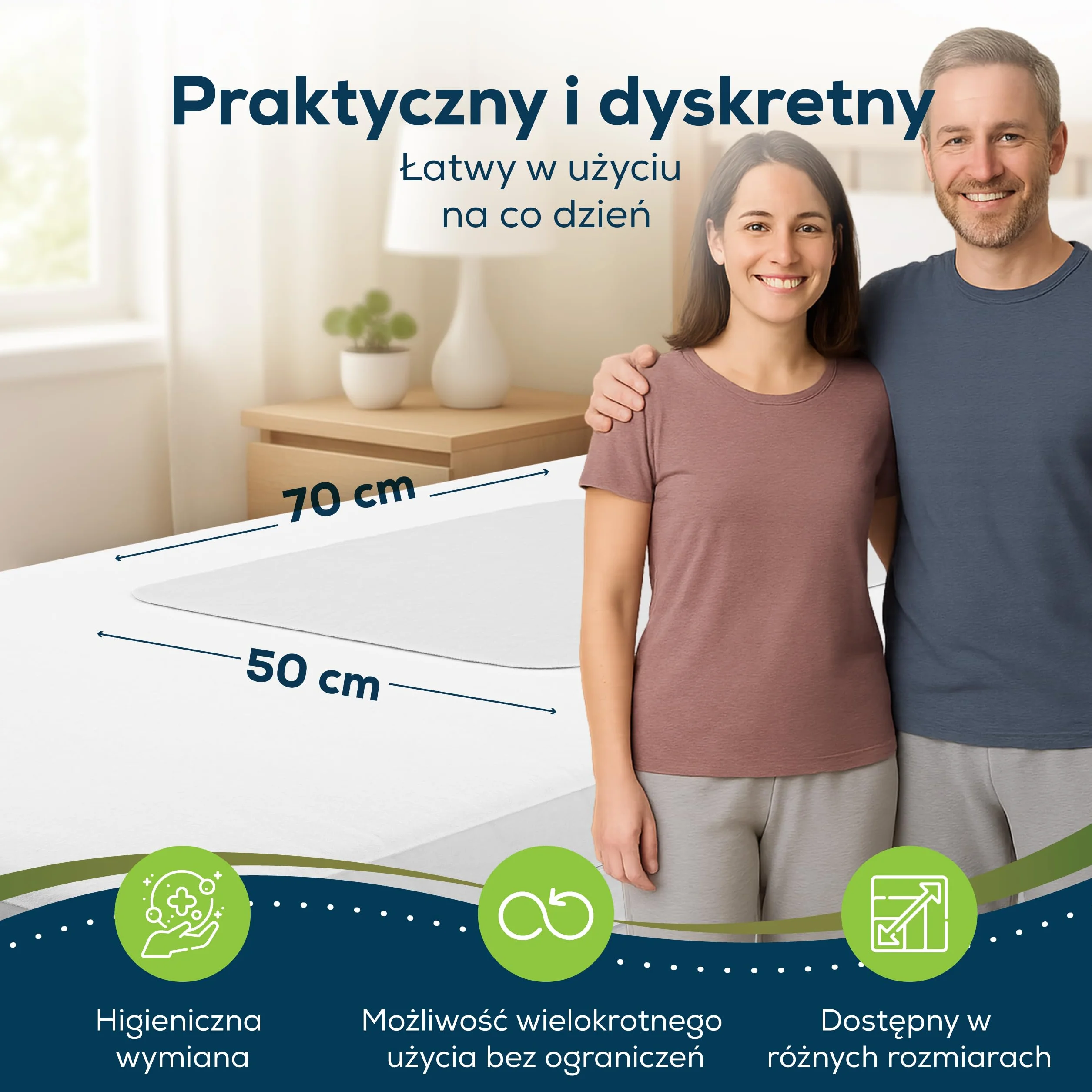 Sensalou Wodoodporny Podkład Na Łóżko Wielorazowy - Zmywalny Podkład Na Nietrzymanie Moczu dla Dzieci, Dorosłych i Seniorów - OEKO-TEX (2, 50 x 70 cm)