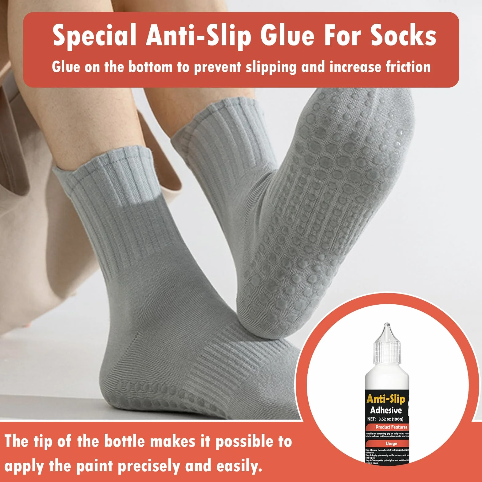 Sock Stop antypoślizgowa 100 g przezroczysta farba antypoślizgowa na bazie wody (nie lateks), do tekstyliów, bezpieczna przyczepność na gładkich podłogach, łatwe zastosowanie z butelki