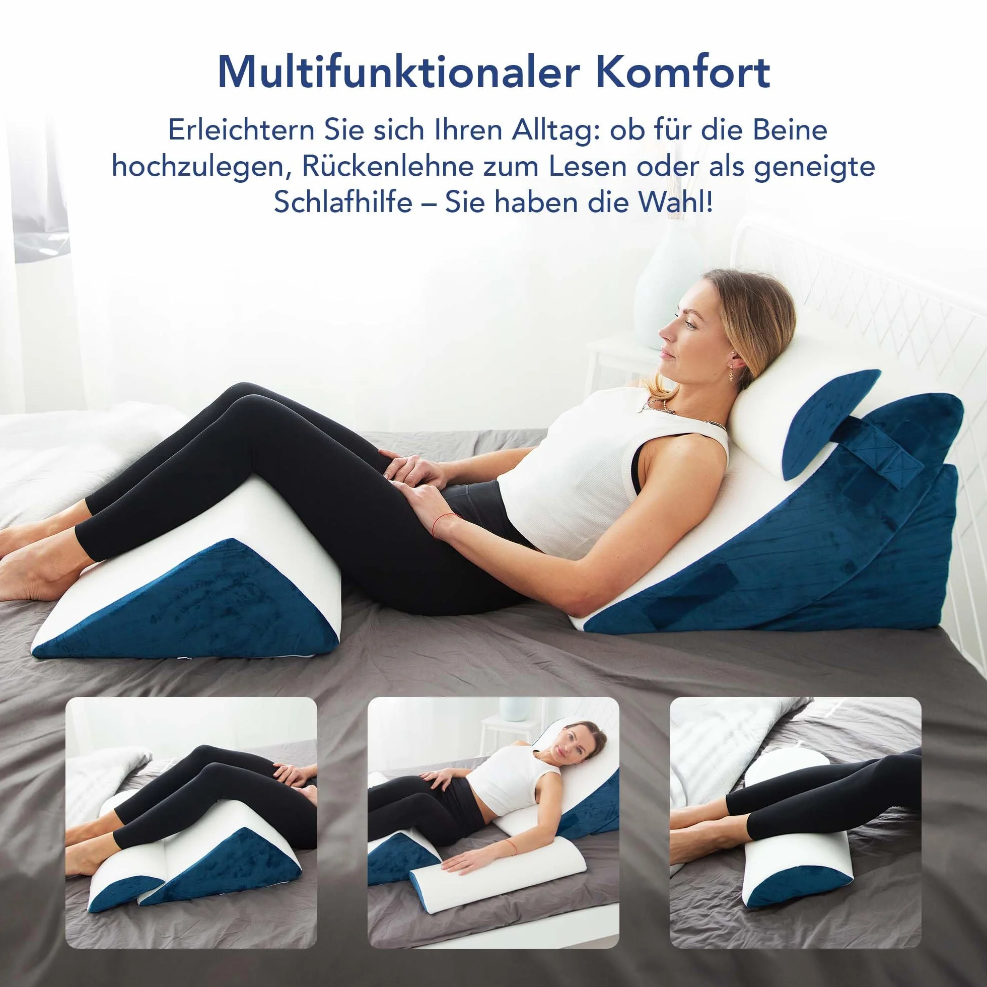 Ergonomiczny zestaw poduszek klinowych 4-częściowy 12 w 1 z wyjmowaną poszewką do spania i czytania