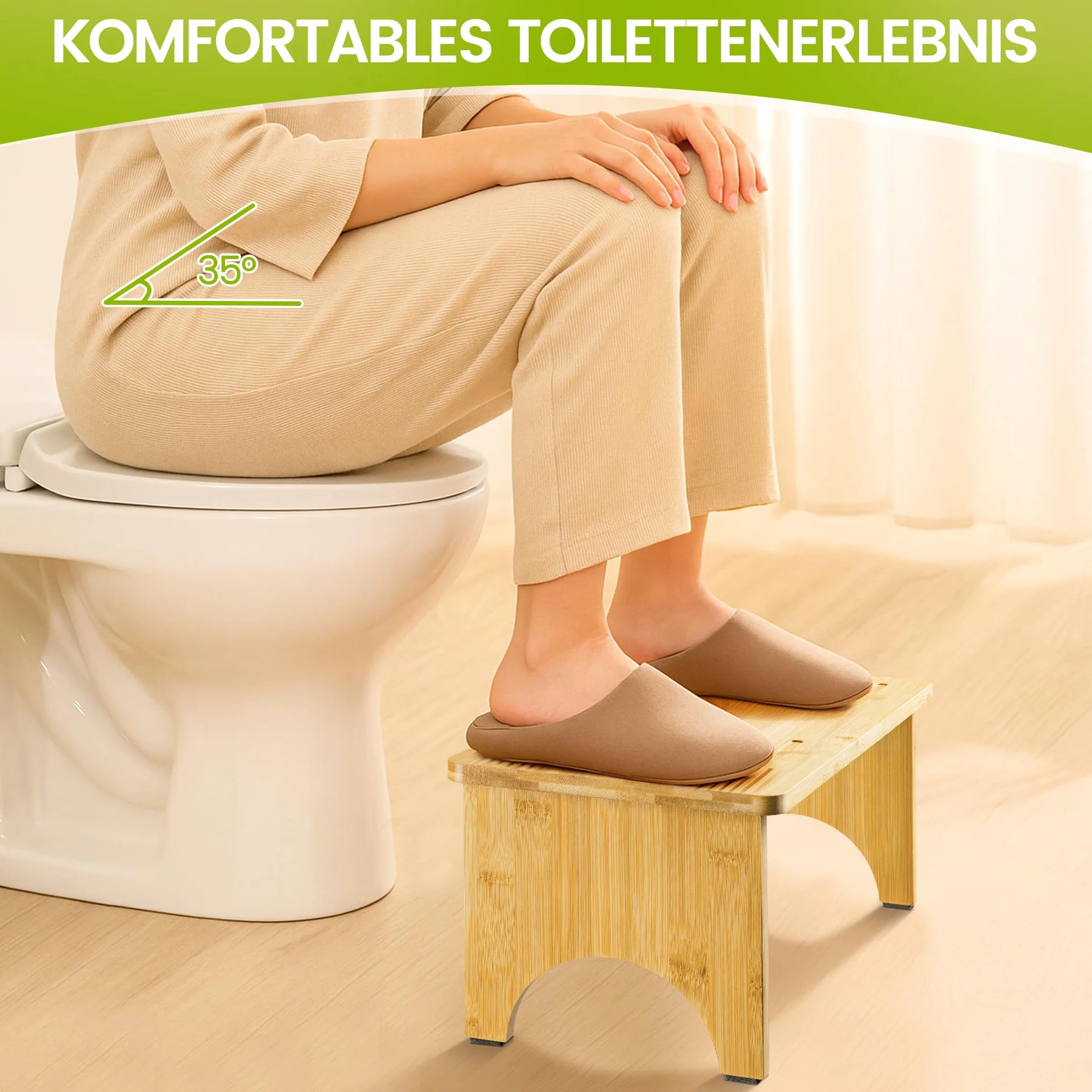 Składany taboret toaletowy dla dorosłych, taboret toaletowy z drewna bambusowego do łazienki, ergonomiczny taboret do WC na hemoroidy, zaparcia, wzdęcia