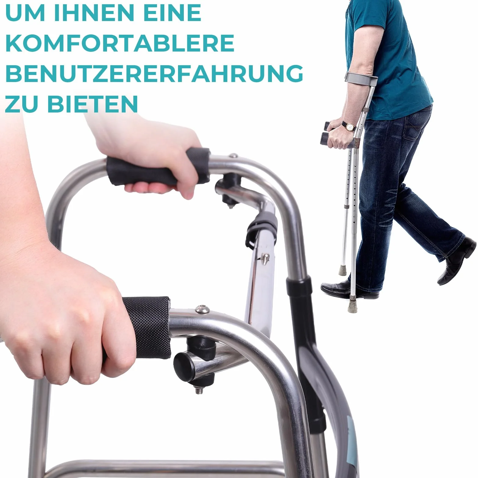 ENLUNTRA Wyściełane uchwyty do chodzenia (2 sztuki), miękkie, wygodne pokrowce na rollator, podkładki do chodzika, do bagażu na wózek inwalidzki, antypoślizgowe, oddychające（czarny）