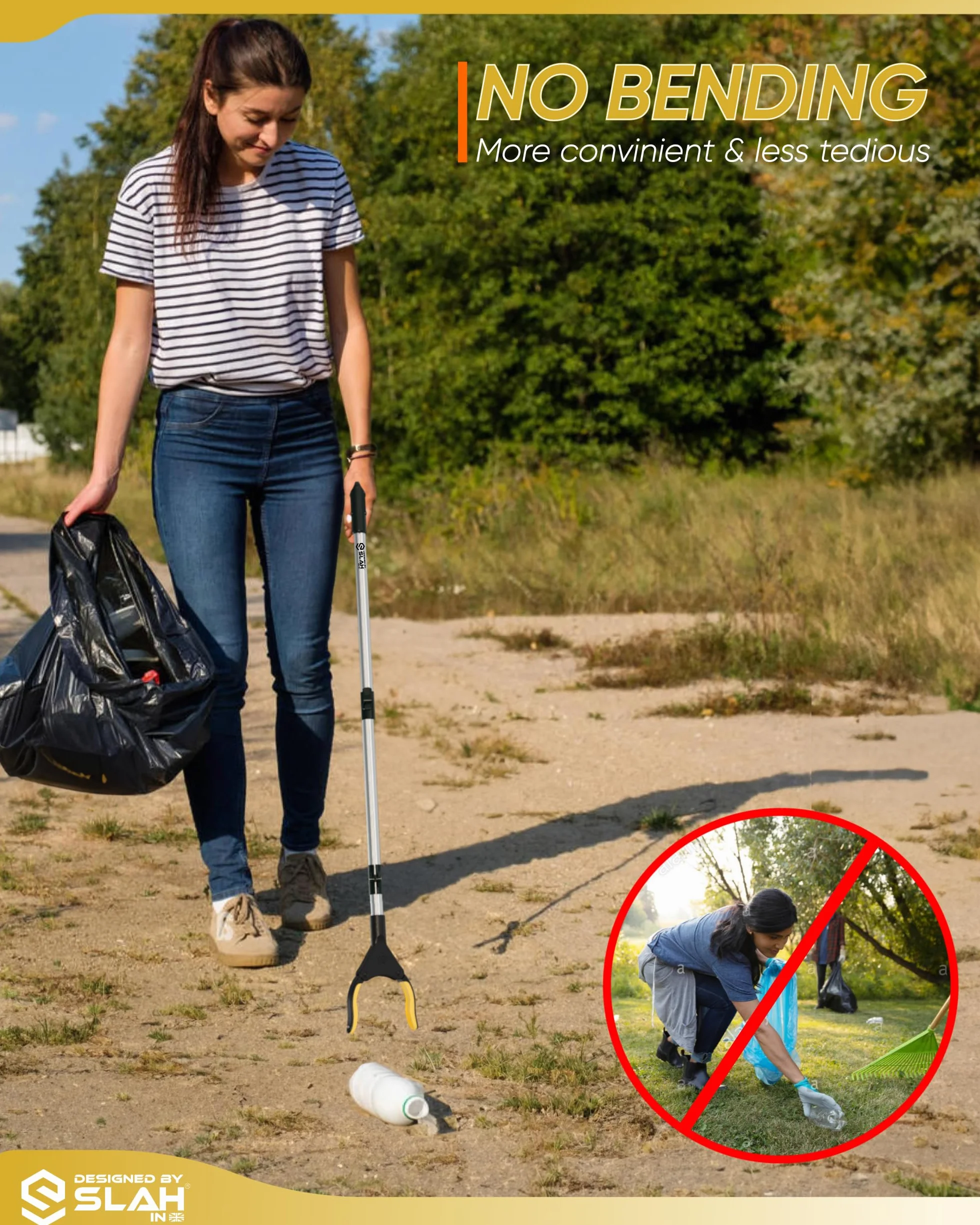SLAH Zbieracz do kuwety 81,3 cm, uchwyt dla osób niepełnosprawnych, kuweta dla dorosłych, składany, obracany o 360 stopni (żółty, 81 cm)