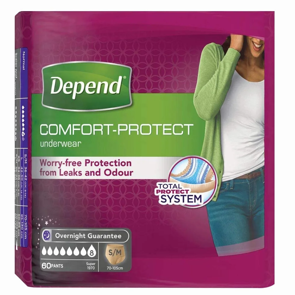 Depend M207556C Chłonna Bielizna Damska na Nietrzymanie Moczu, S/M, Beżowy, 60 Sztuk