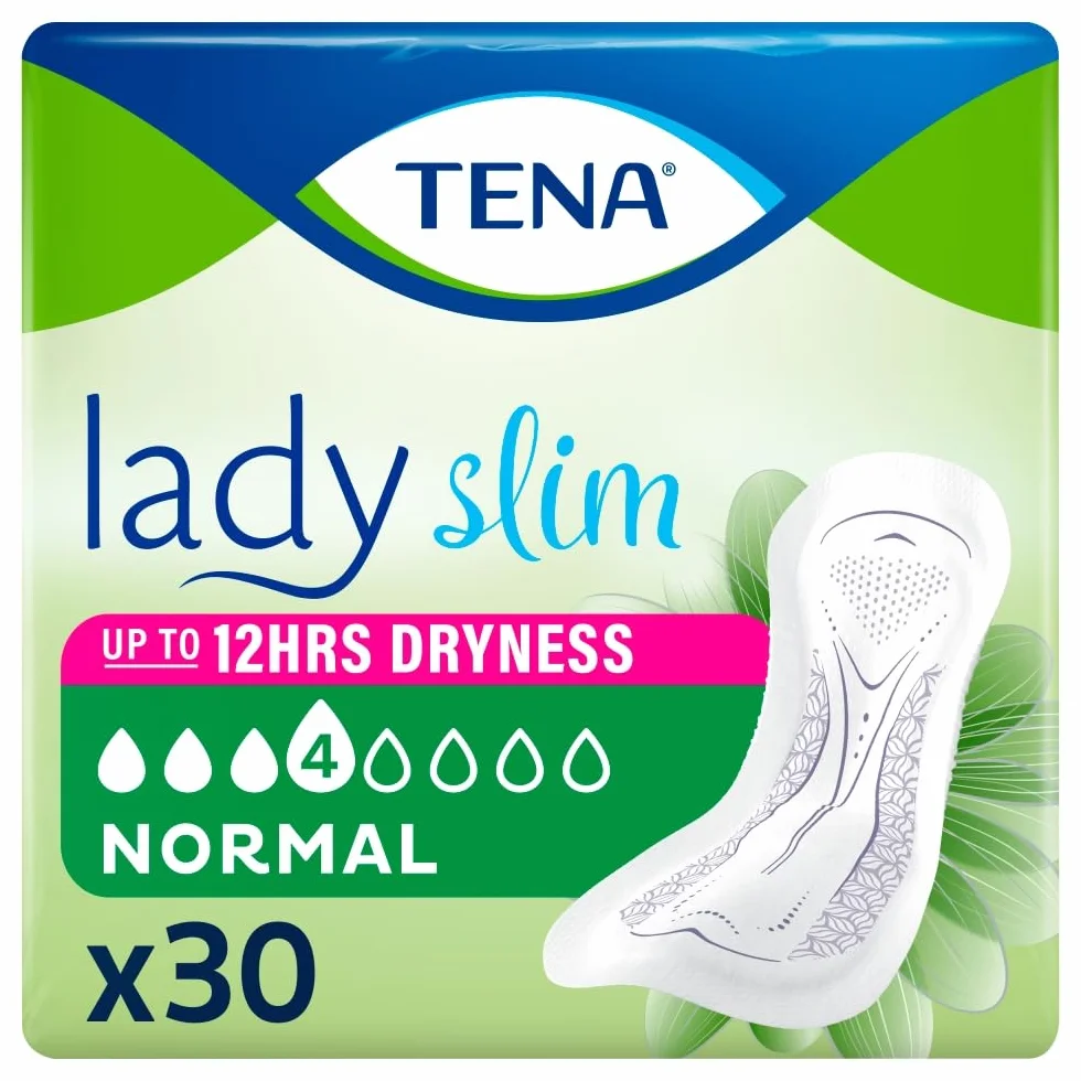 Podpaski urologiczne dla kobiet dyskretne TENA Lady Slim Normal, specjalistyczne wkładki, lekki stopień nietrzymania moczu, chłonność 4/8, kontrola zapachu, (1 opakowanie 30 sztuk)