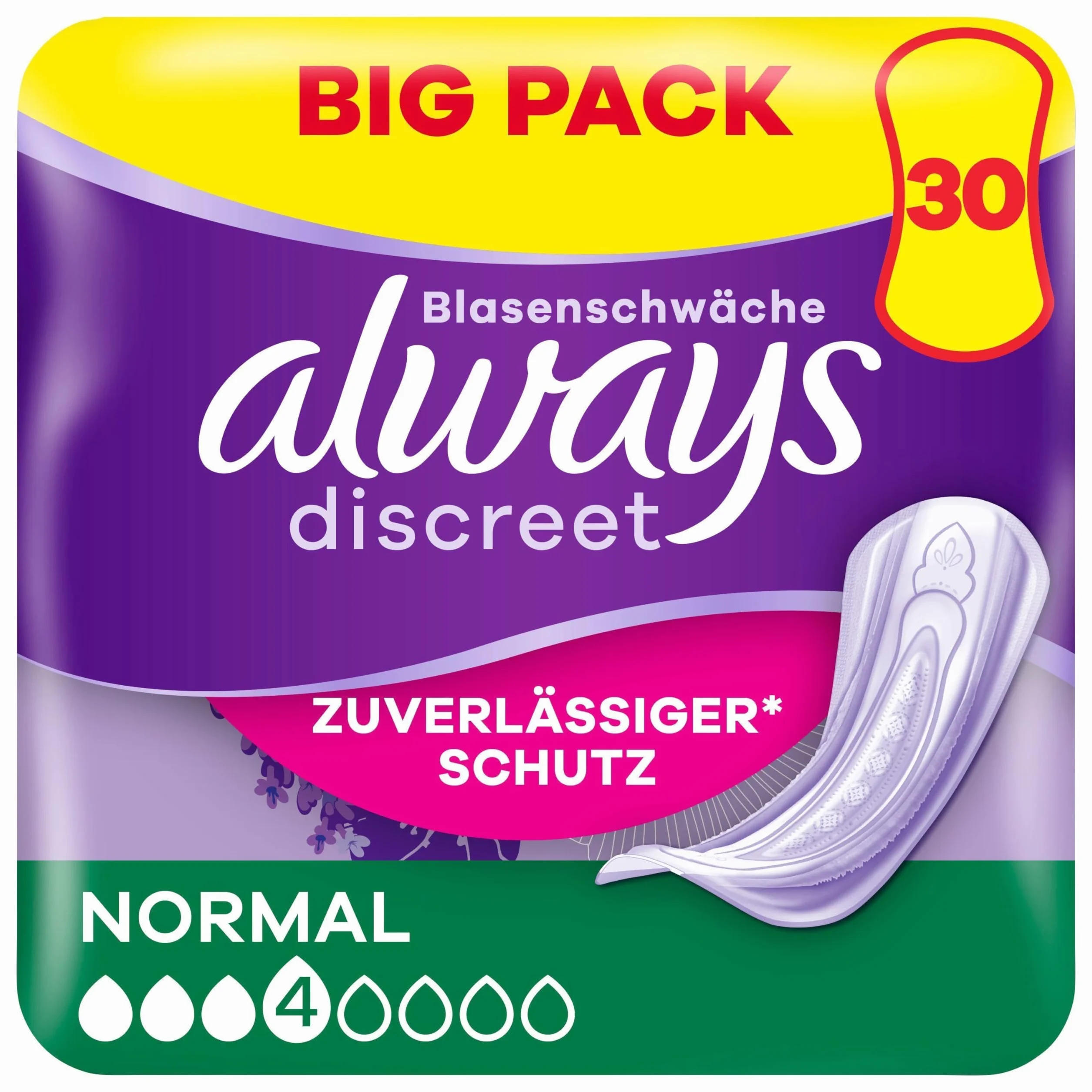 Always Discreet wkładki do inkontynencji dla kobiet, normalne, 30 sztuk, całkowita ochrona, niewiarygodna dyskrecja