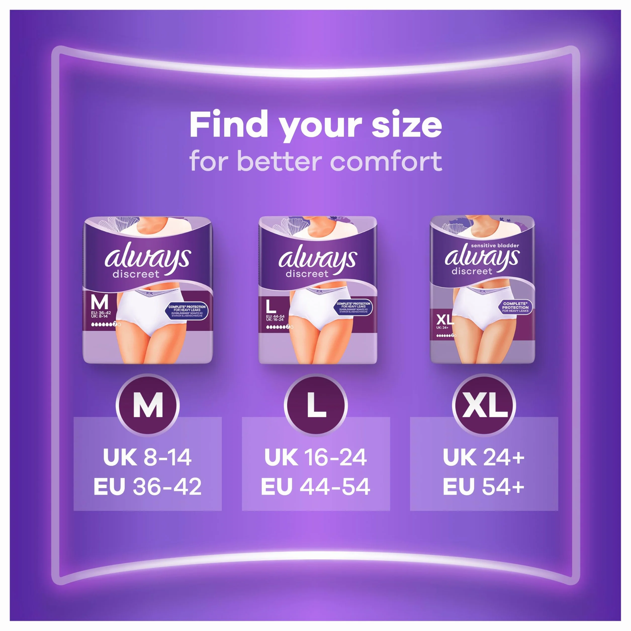 Always Discreet Plus Bielizna na nietrzymanie moczu, rozmiar L, 4 x 8 sztuk, ochrona przed przeciekami i zapachami