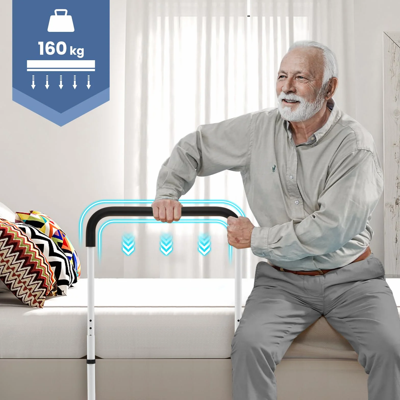 COSTWAY Balustrada łóżka regulowana do 160 kg, poręcz ochronna z uchwytem dla seniorów