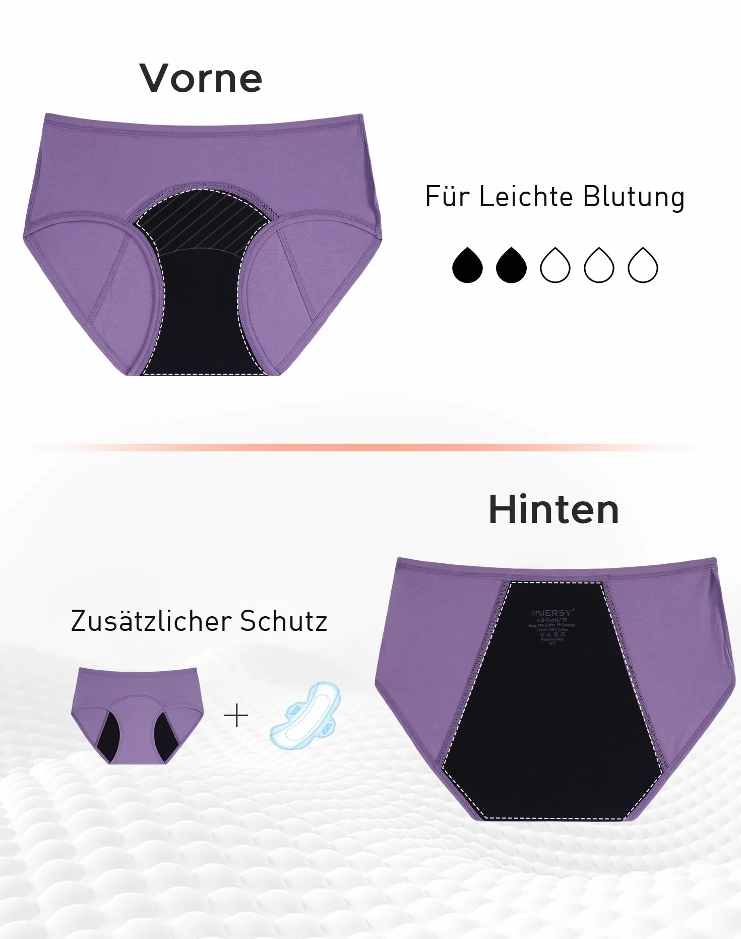 INNERSY dziewczęca bielizna bawełniana, majtki menstruacyjne, 3 szt.