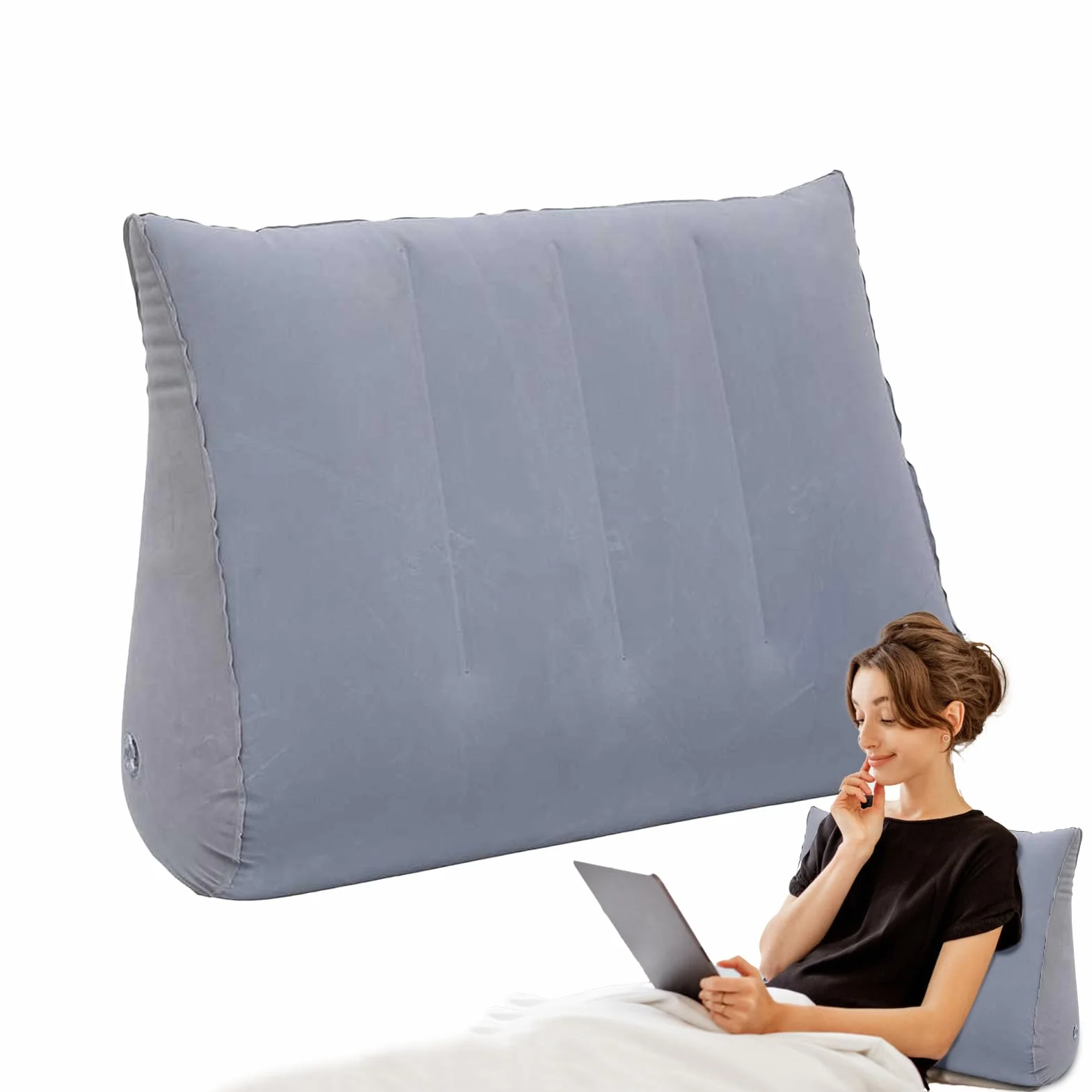 Générique Nadmuchiwany klin do łóżka, poduszka podtrzymująca w podróży, ergonomiczny design, miękki wygodny materiał, zawór szybkiego nadmuchiwania, idealny do czytania i komfortu ciąży