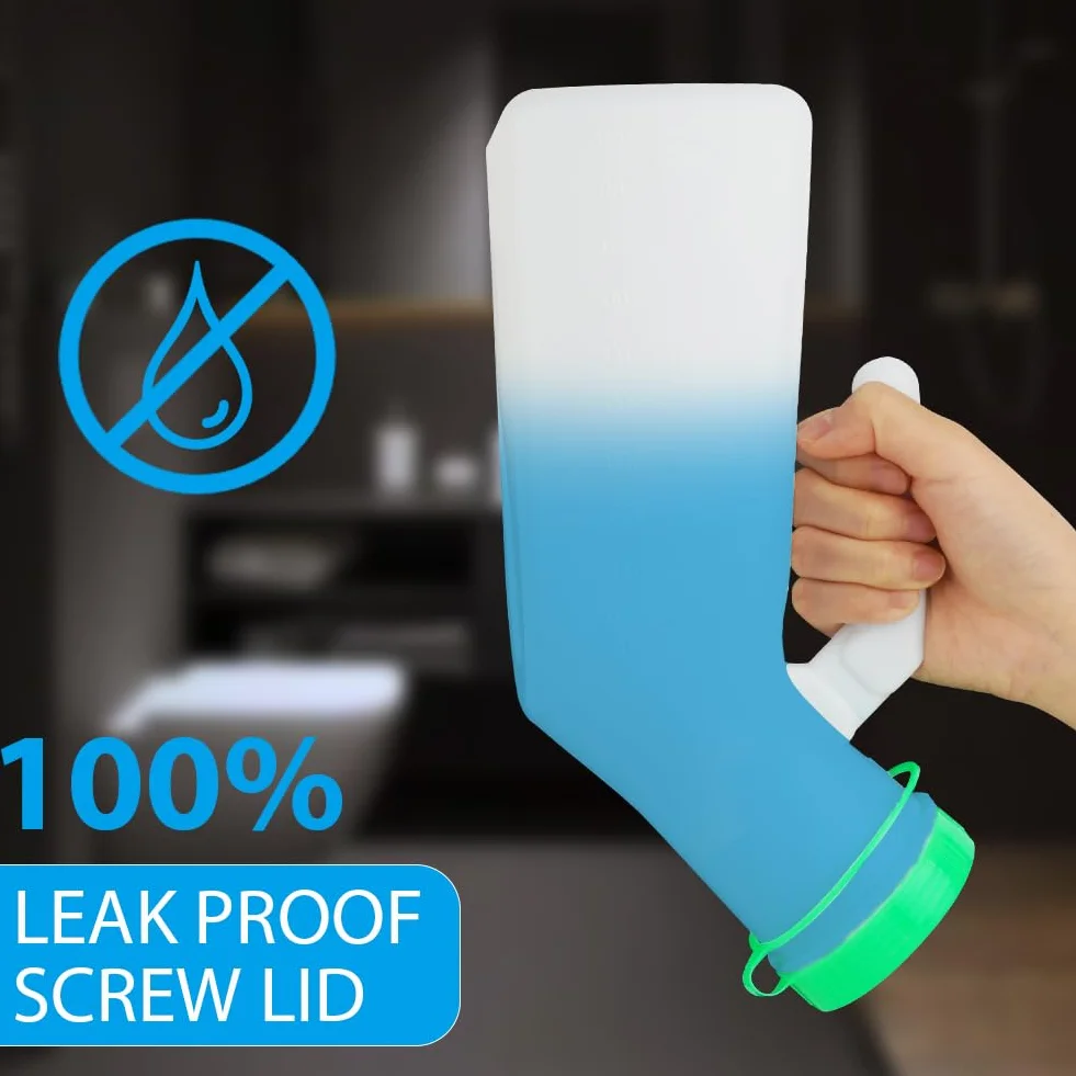 ACWOO Męska butelka na pisuar, 1000 ml, męski pisuar świecący w ciemności z zakręcaną pokrywką, gruba odporna na rozlanie, przenośne męskie butelki na siusiu dla dorosłych osób starszych dzieci podróż