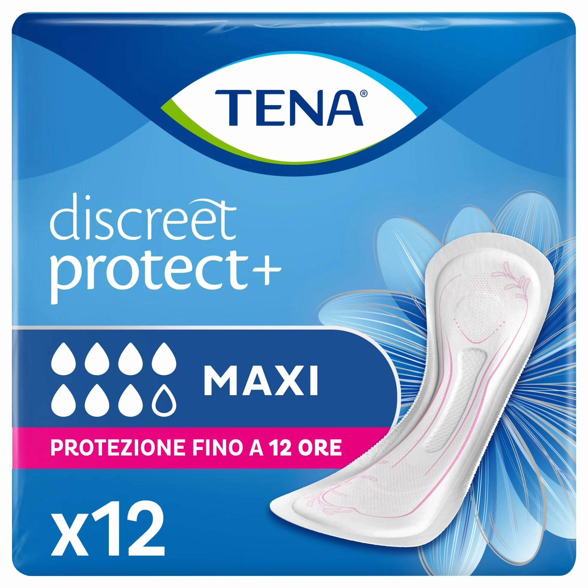 TENA Discreet Maxi x12 – wysoce chłonne wkładki na nietrzymanie moczu i ciężką utratę moczu – do 12 godzin suchości – 1 opakowanie z 12 pojedynczymi saszetkami