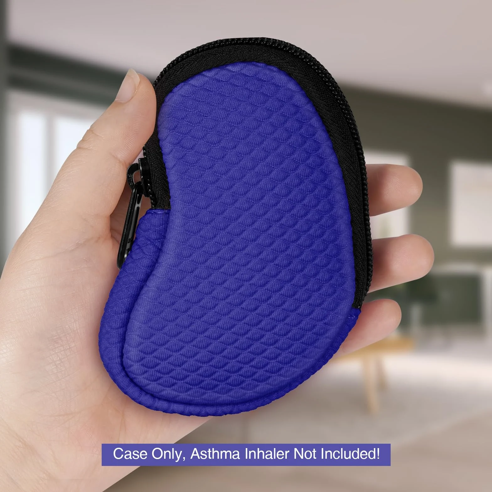 MEDMAX Étui de Transport pour Asthma inhalator, Sac de Rangement léger protection en néoprène avec mousqueton, inhalateur non inclus (étui uniquement) (Bleu marine)