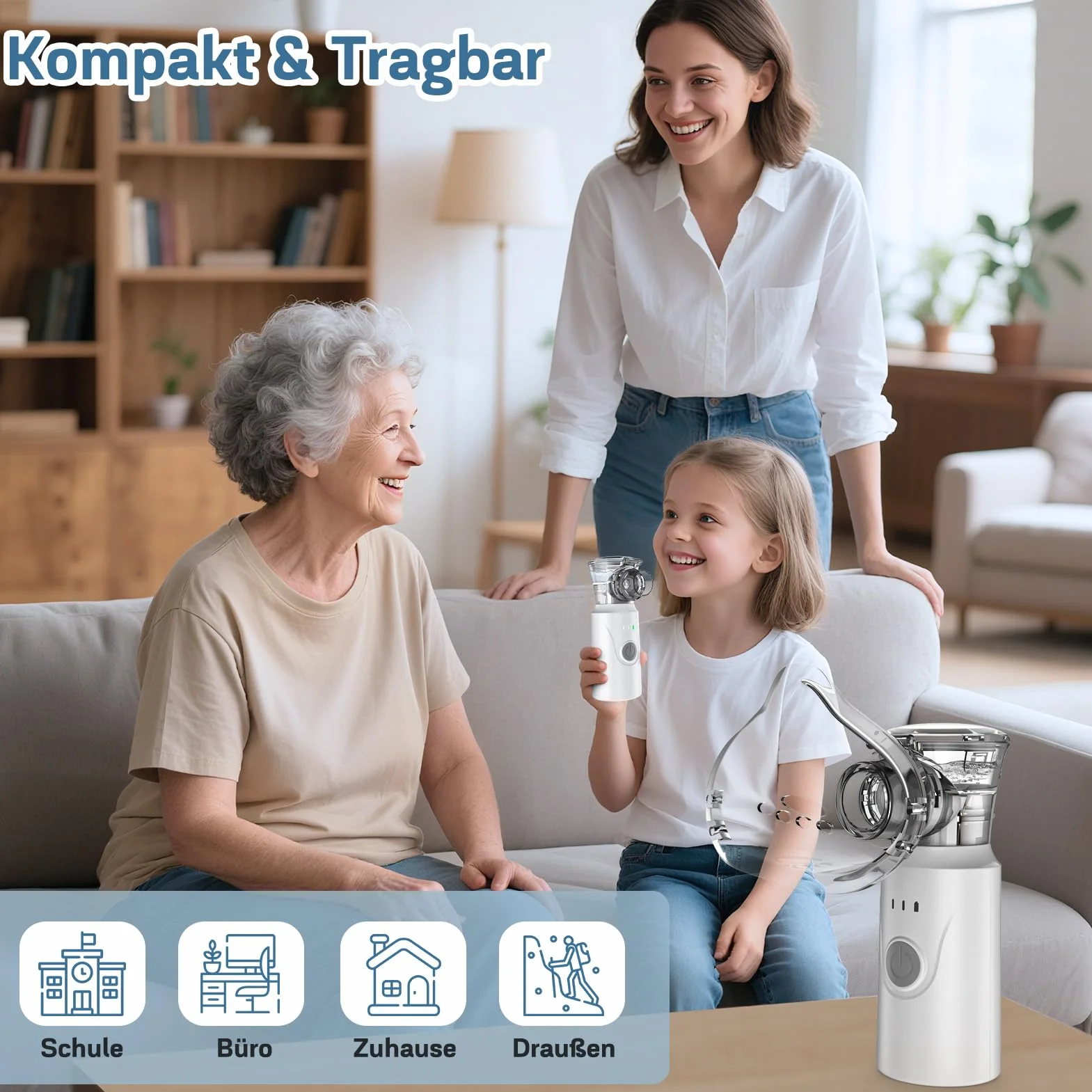 Nigecue Inhalator Przenośny Zestaw Nebulizatora Cichy Nebulizator z Ustnikiem i Maseczką dla Dzieci i Dorosłych, Ładowany przez USB