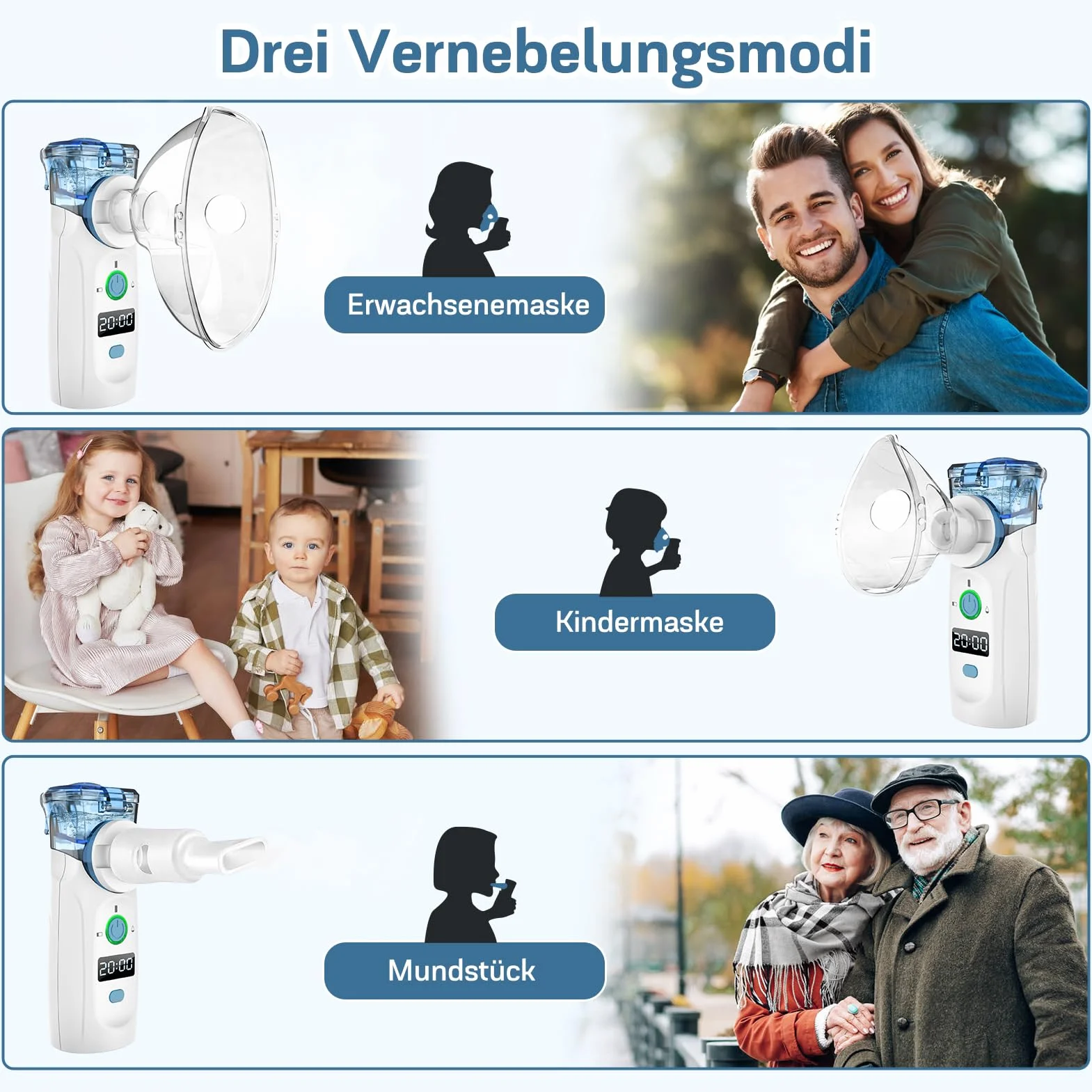 Nigecue Inhalator Przenośny Zestaw Nebulizatora Cichy Nebulizator z Ustnikiem i Maseczką dla Dzieci i Dorosłych, Ładowany przez USB