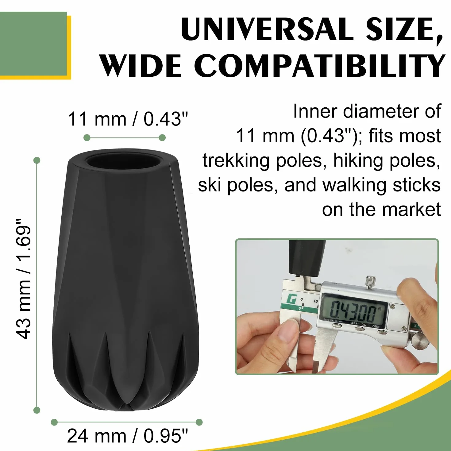 supregear Wymienne Końcówki Do Kijów Trekkingowych/wędrówkowych, Antypoślizgowe Gumowe Ochraniacze na Końce Lasek Do Chodzenia, Średnica Otworu 11 mm (0,4"), 8 Sztuk