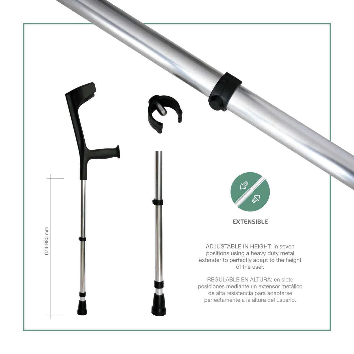 Czarny regulowany klips, podpórki pachowe, pomoc dla seniorów, aluminiowe kule, 2 sztuki