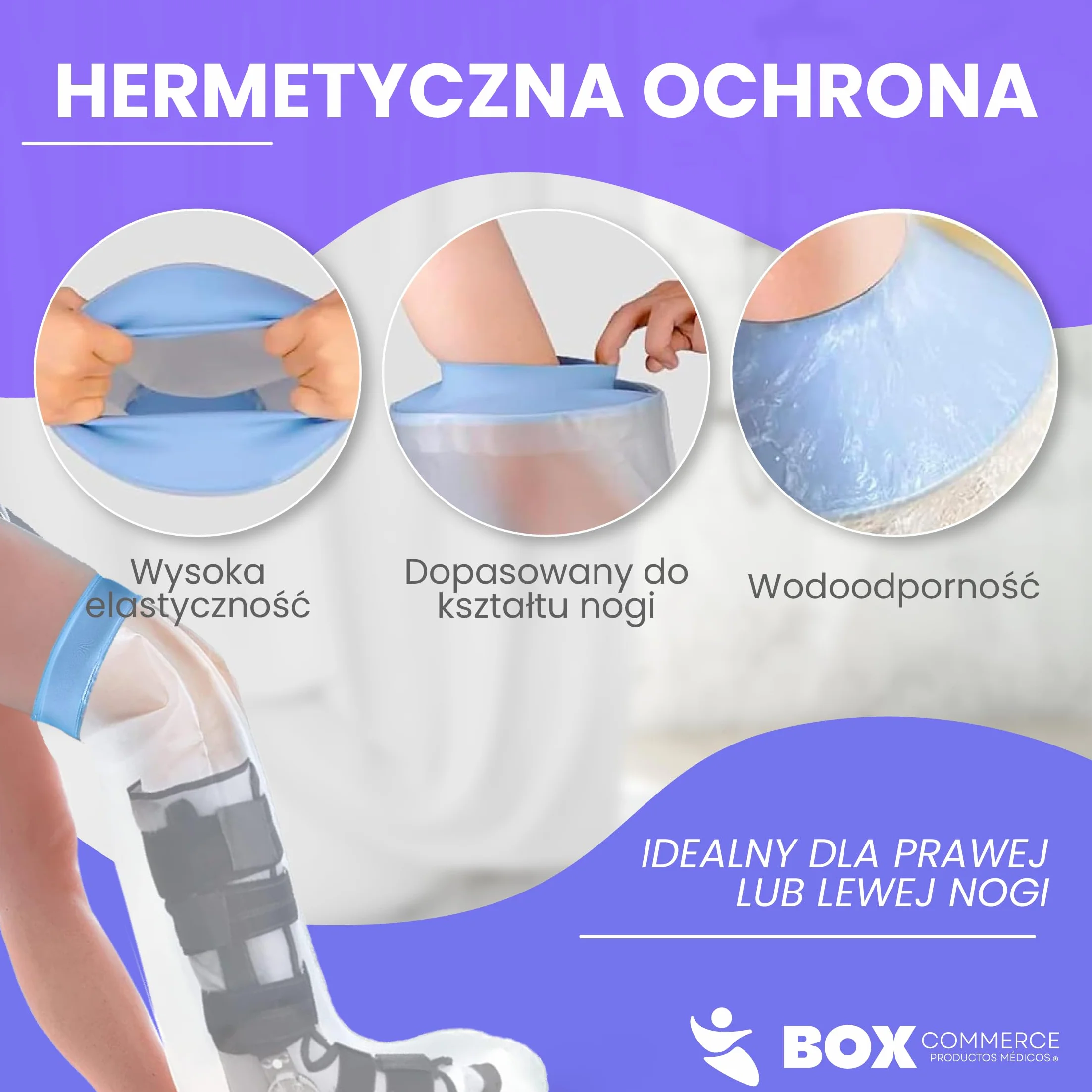 Wodoodporna Osłona na Gips Nogi do Prysznica – Ochronna Nakładka na Nogę, Utrzymująca Bandaże i Rany Suche – Wielokrotnego Użytku Silikonowa Osłona dla Dorosłych z Oparzeniami i Ranami