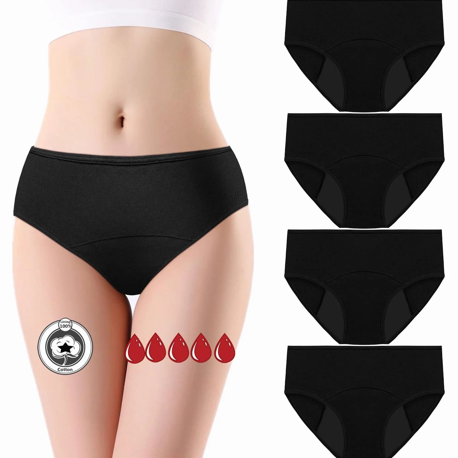 flintronic Majtki menstruacyjne, chłonne, szczelne majtki, ciężki przepływ 30 ml, bawełniane majtki menstruacyjne dla kobiet, chłonne i wielokrotnego użytku S/M/L