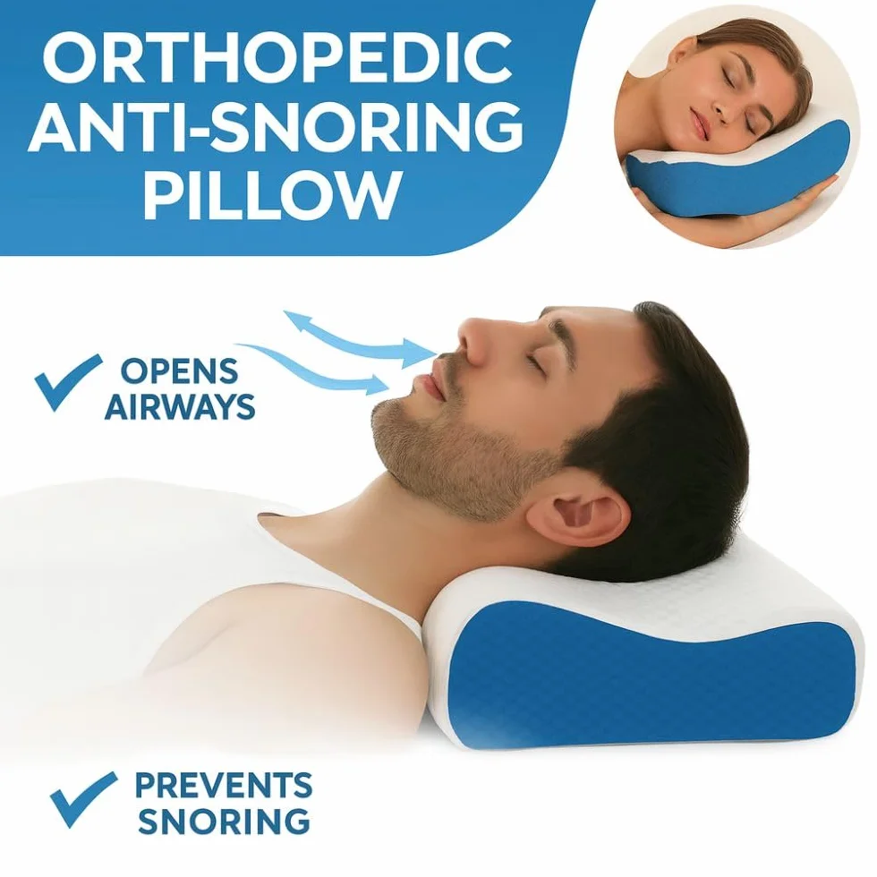 Ortopedyczna poduszka przeciw chrapaniu 60 x 40 x 12 cm – ergonomiczna poduszka pod kark z pianki z pamięcią kształtu zapobiega chrapaniu – poduszka dla osób śpiących na boku i plecach, zdejmowana