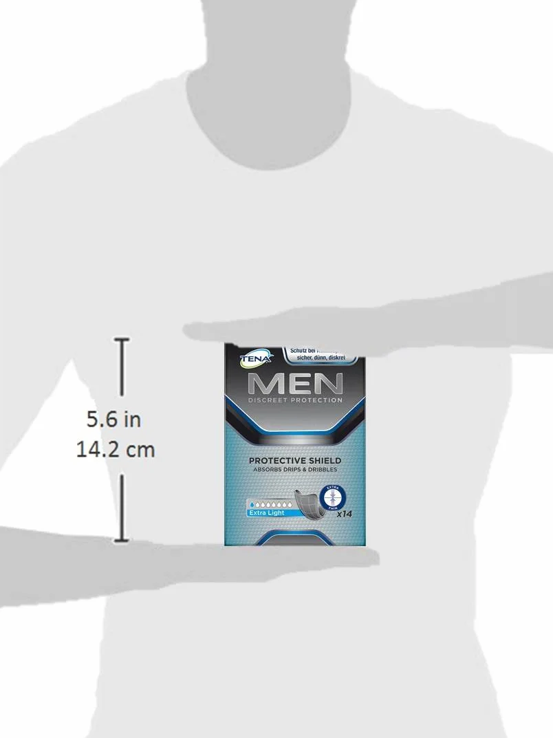 TENA MEN Protective Shield Extra Light, dyskretne i wygodne czarne wkładki higieniczne dla mężczyzn z łagodnym osłabieniem pęcherza, 42 higieniczne wkładki (3 x 14 sztuk) w opakowaniu zapasowym